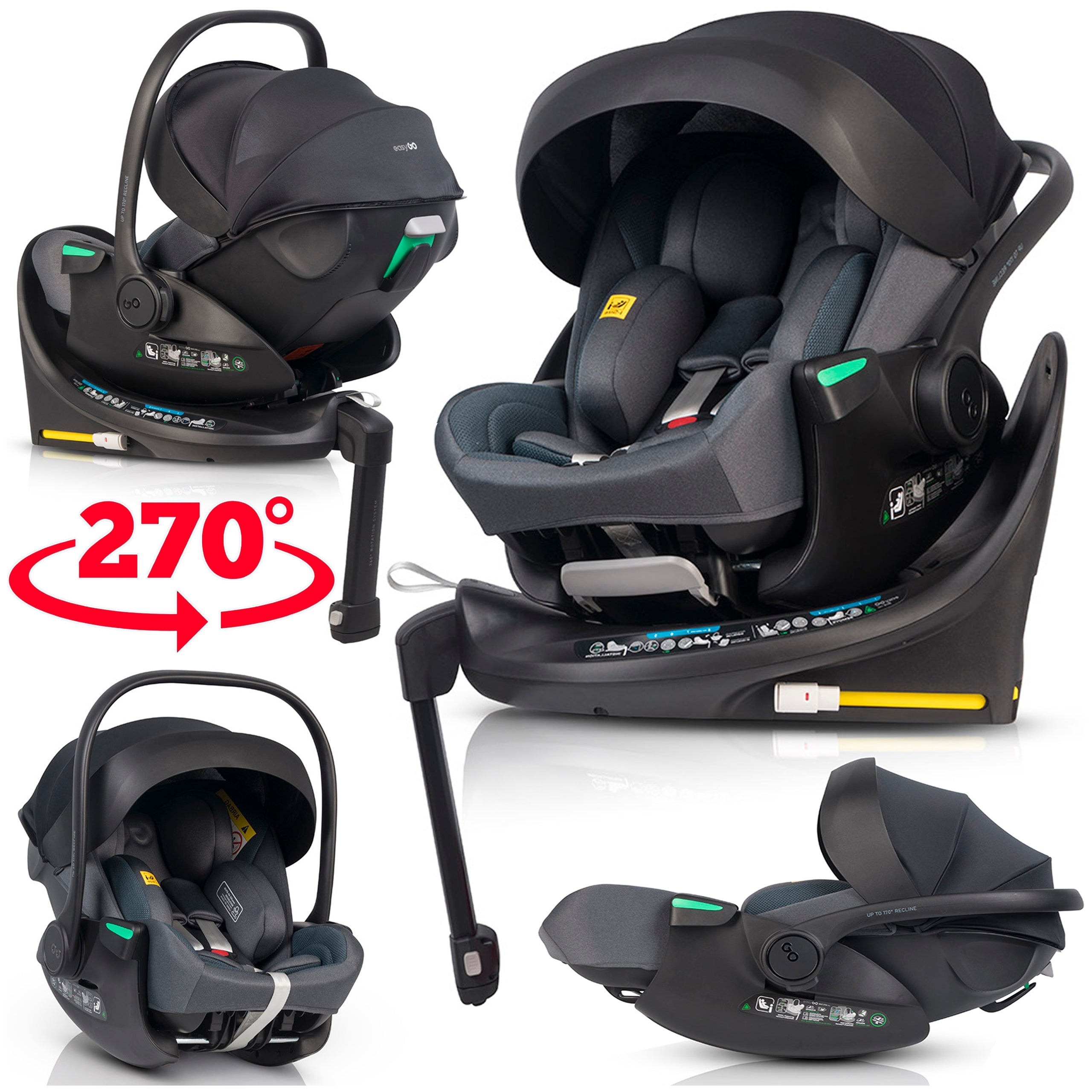 CAR SEAT SWIVEL BASE ISOFIX 270° i-SIZE 0-13 KG SIDE PROTECTION