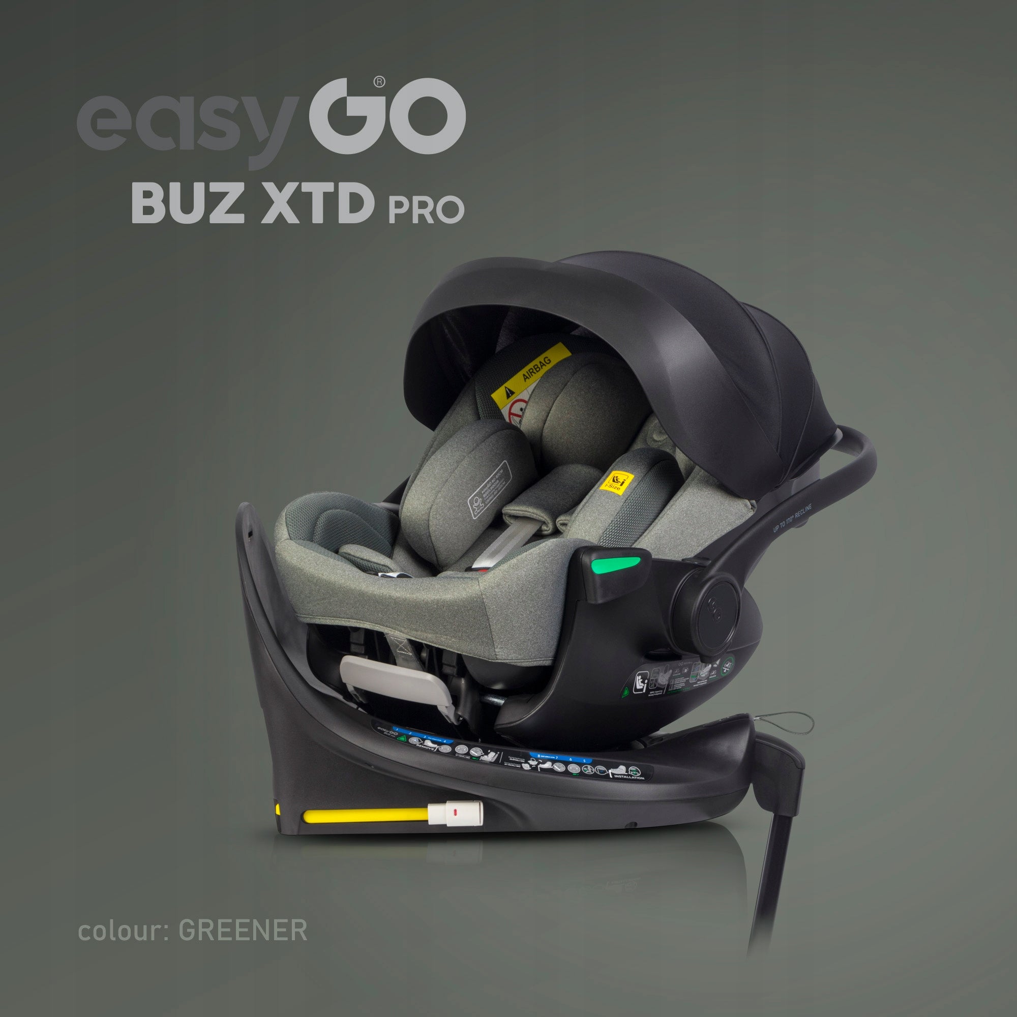 CAR SEAT SWIVEL BASE ISOFIX i-SIZE 0-13 KG ADJUSTABLE FOR SLEEPING Manufacturer code EasyGo BUZ XTD PRO 0-13KG OBROTOWY ISOFIX 270