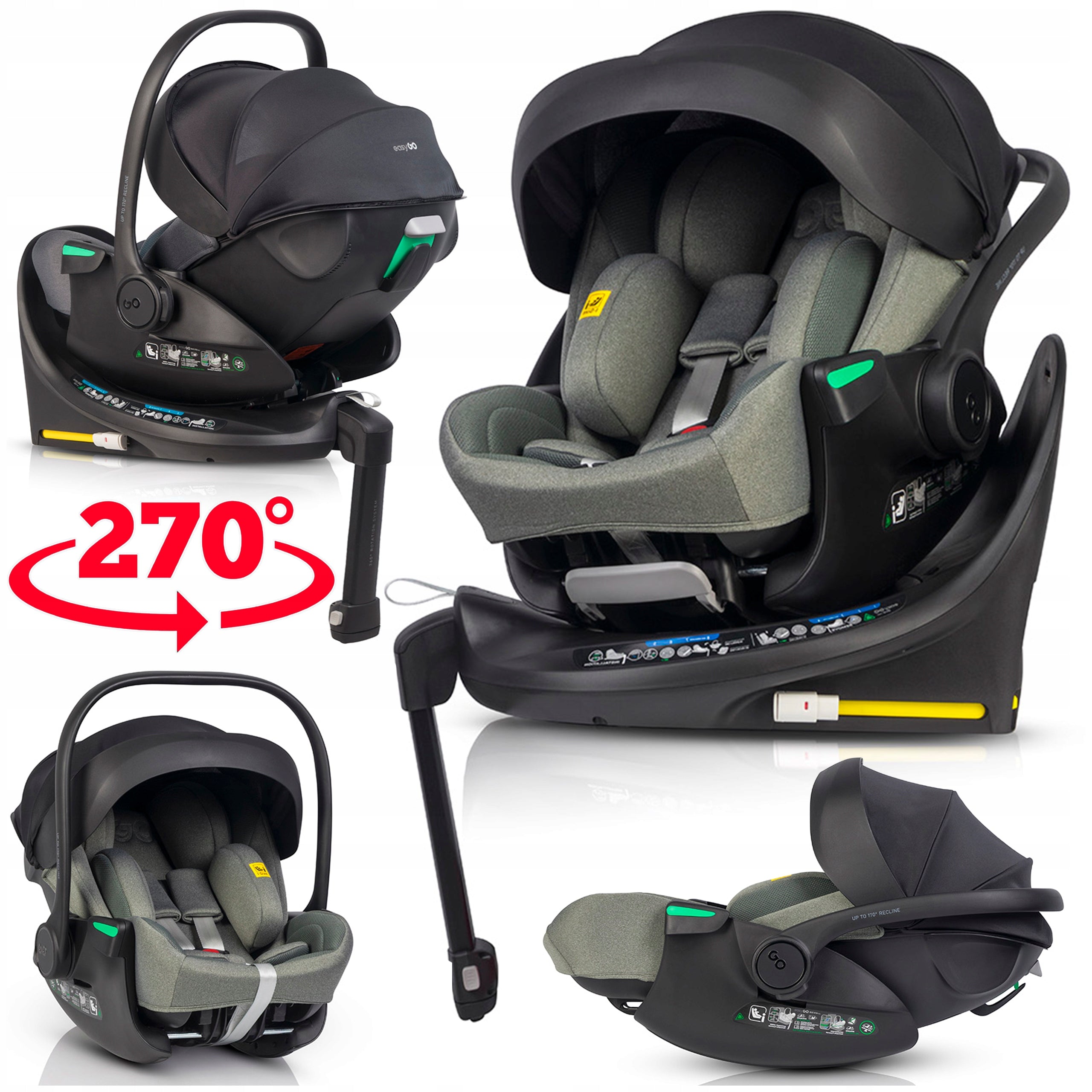 CAR SEAT SWIVEL BASE ISOFIX i-SIZE 0-13 KG ADJUSTABLE FOR SLEEPING