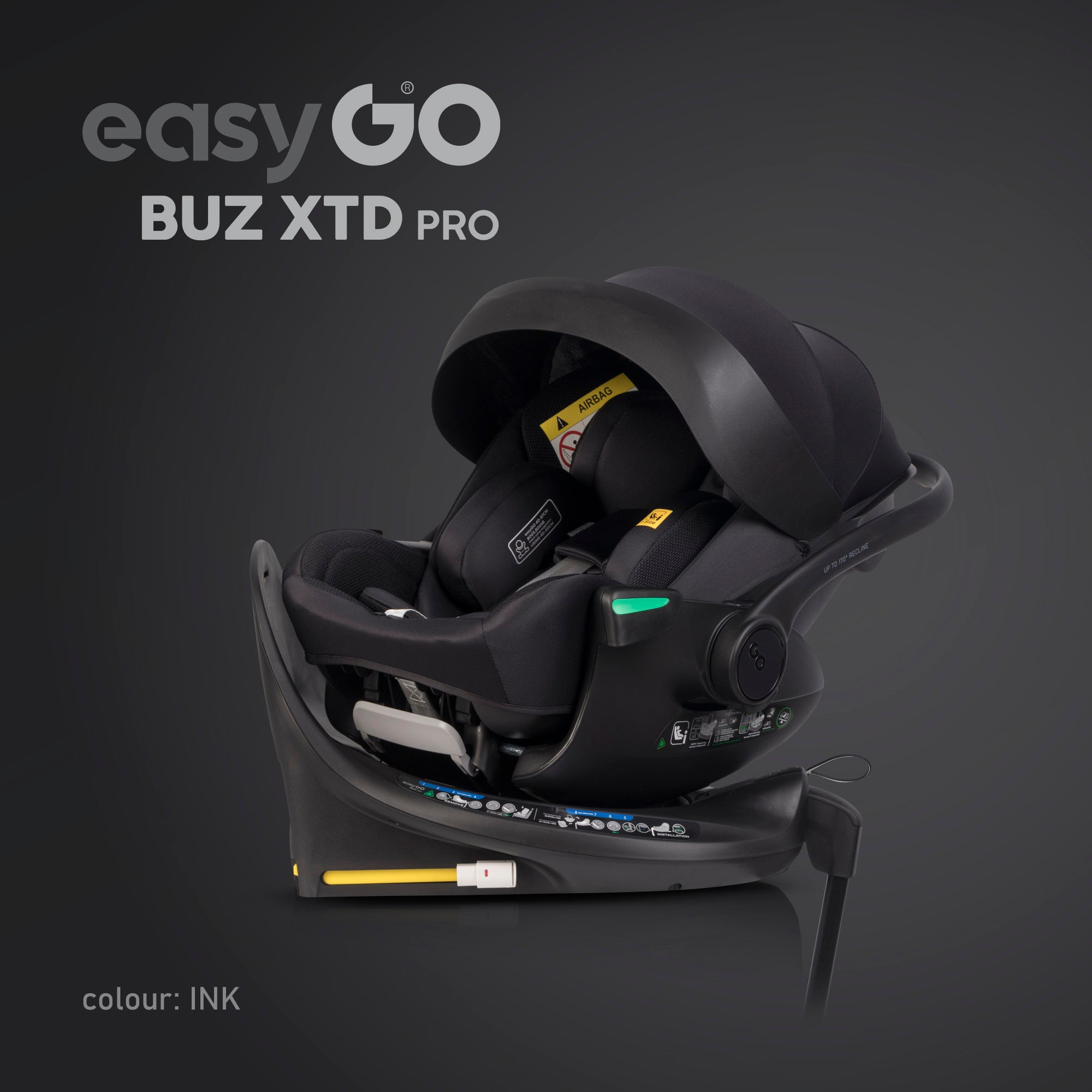 CAR SEAT SWIVEL BASE ISOFIX i-SIZE 0-13KG ADJUSTABLE CARRIER Manufacturer code EasyGo BUZ XTD PRO 0-13KG OBROTOWY ISOFIX 270