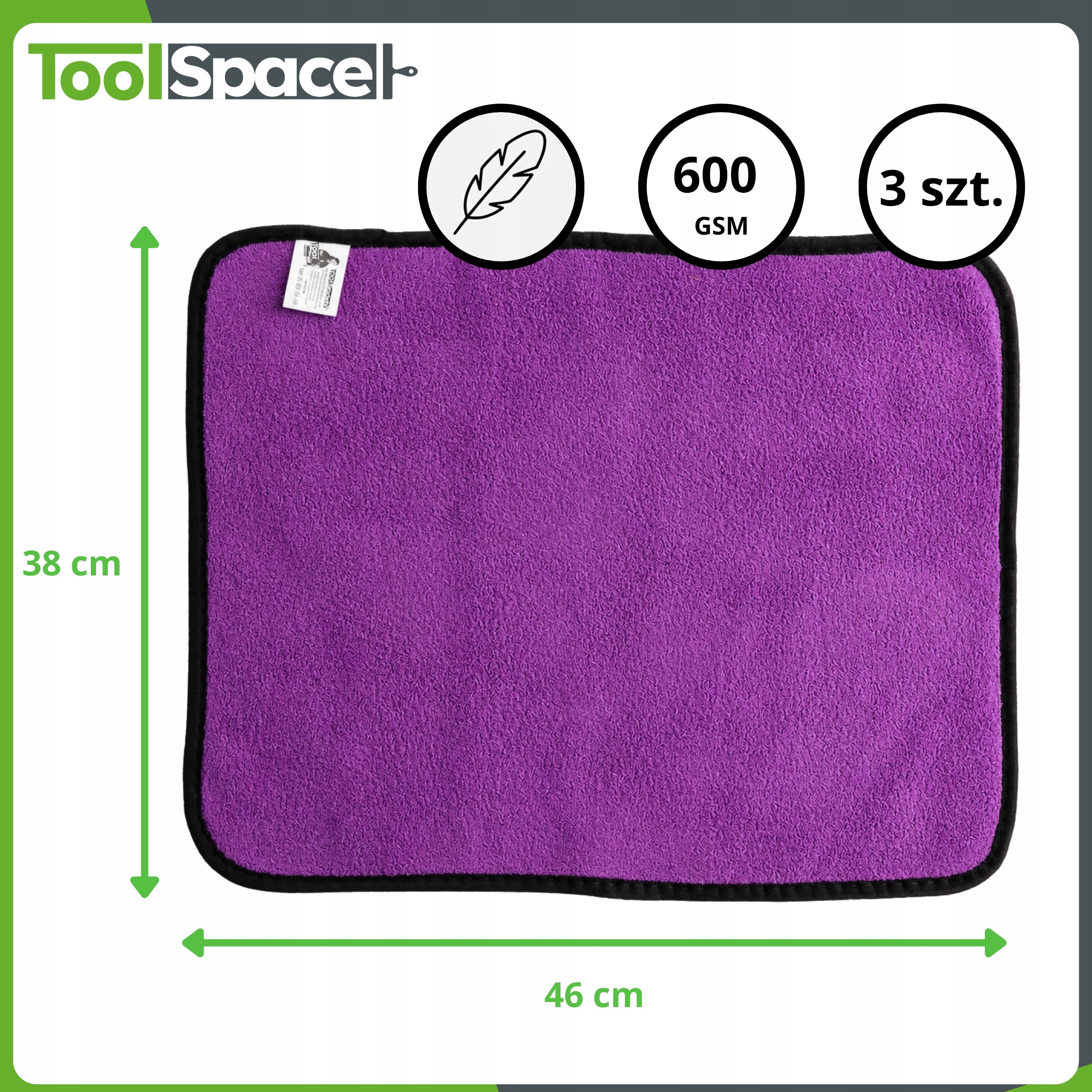 CAR TOWEL FOR DRYING CLEANING MICROFIBER 38x46 600gsm 3 PCS Packaging status original