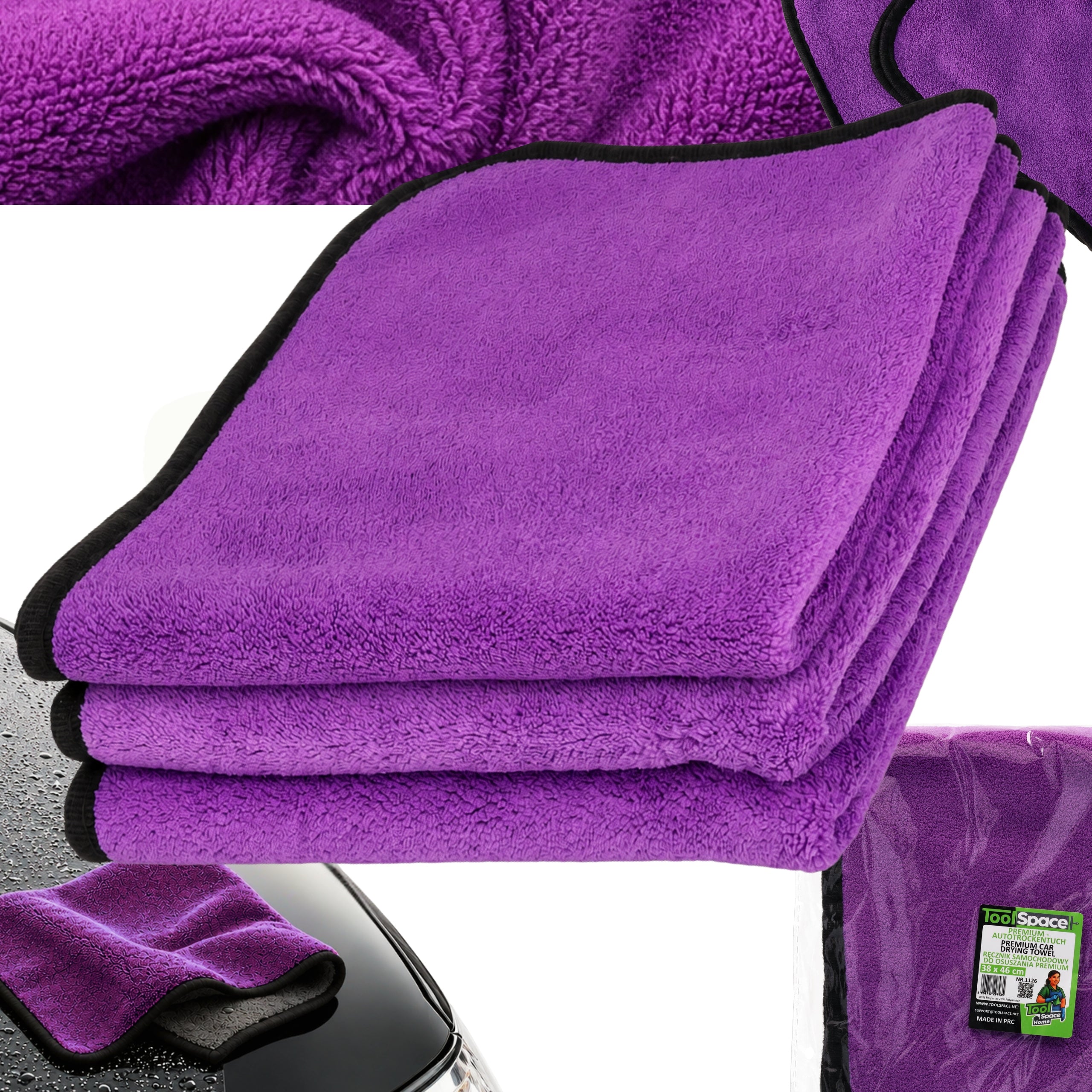 CAR TOWEL FOR DRYING CLEANING MICROFIBER 38x46 600gsm 3 PCS