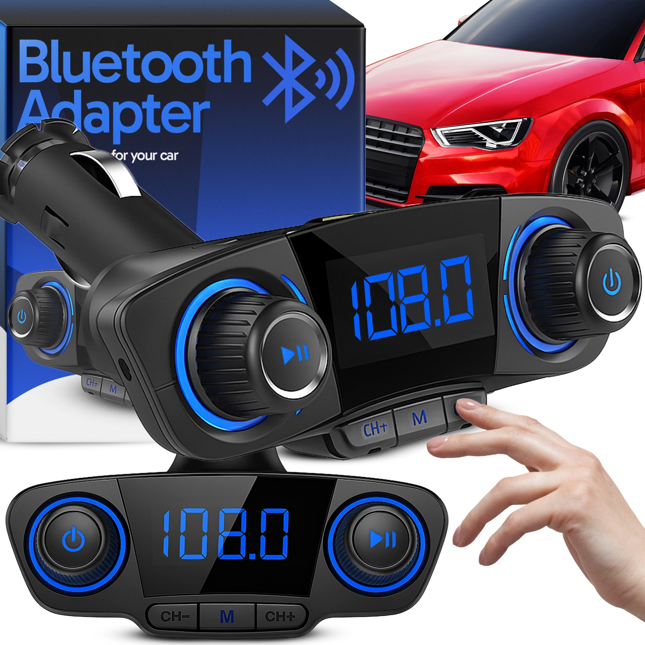CAR TRANSMITTER FM BLUETOOTH 5.0 2X USB CHARGER 8IN1 MOVABLE ARM