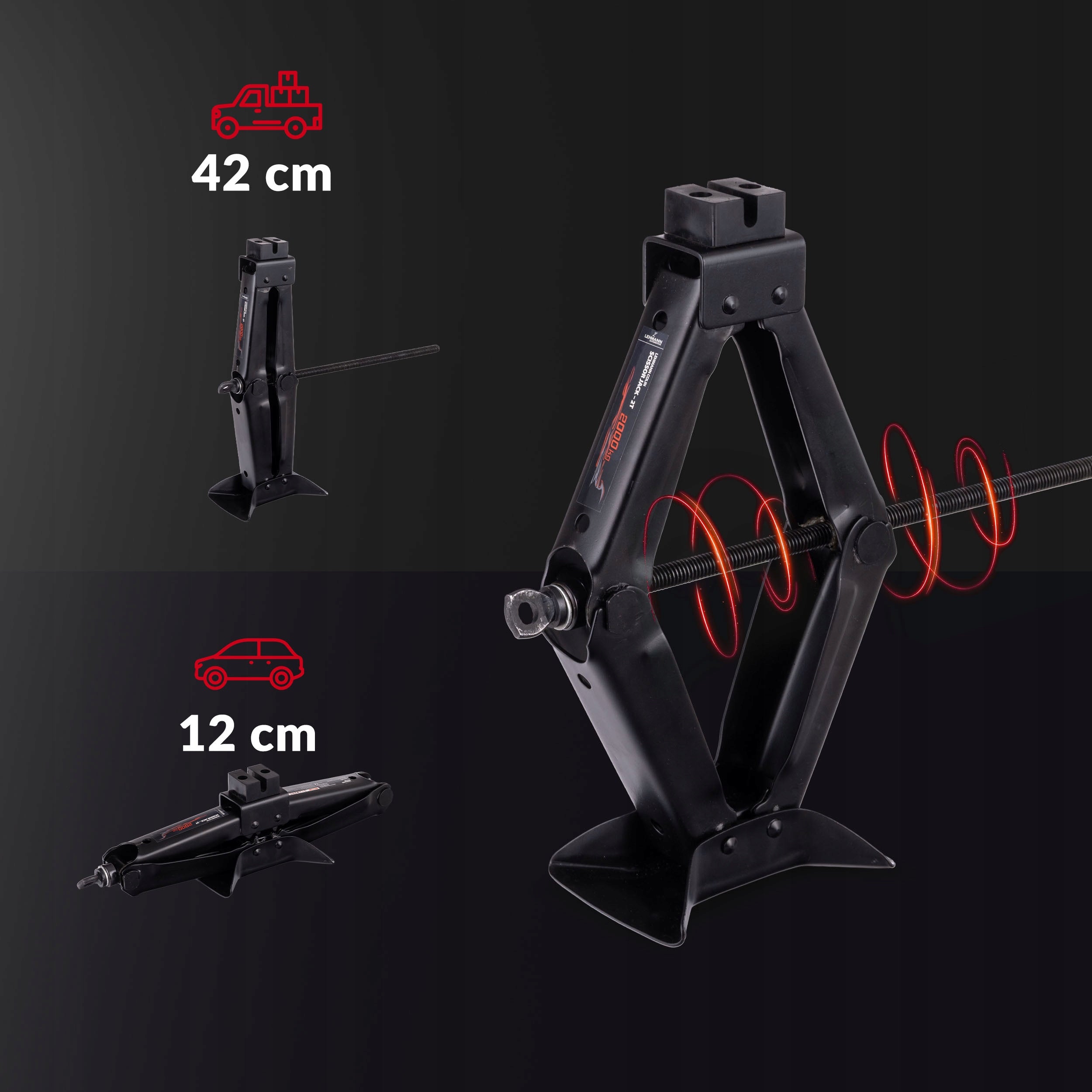 CAR TRAPEZOIDAL LIFT POWERFUL 2T JACK FOR WHEEL REPLACEMENT 2000 kg Maximum lifting height 420 mm
