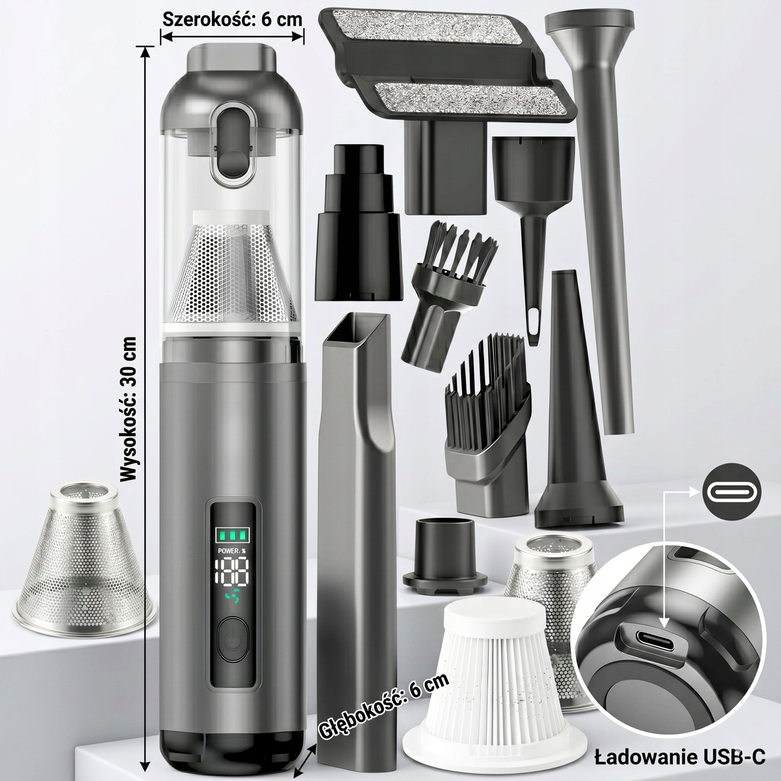 CAR VACUUM CLEANER CORDLESS HANDHELD 140W 18KPA CORDLESS POWERFUL Model Mocny Odkurzacz samochodowy ręczny HL-159