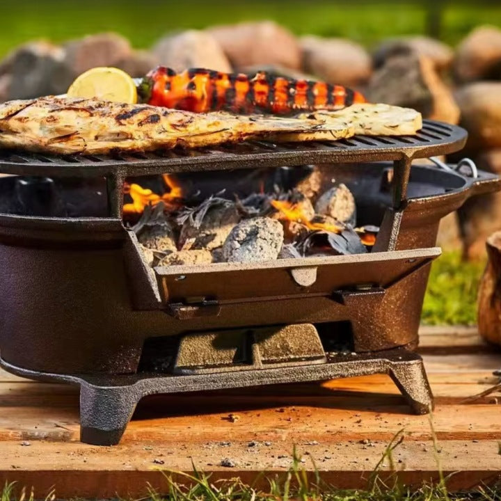 CARBON GRILL WITH CAST IRON GRATE GARDEN GRILL CAST IRON HIBACHI 43cm x 23cm Grate length 43 cm