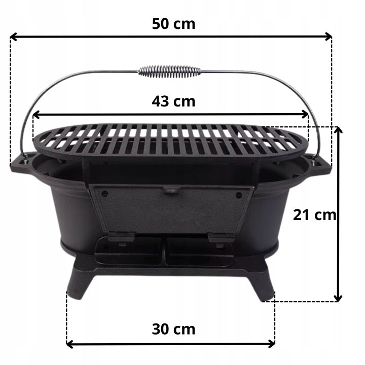 CARBON GRILL WITH CAST IRON GRATE GARDEN GRILL CAST IRON HIBACHI 43cm x 23cm Packaging status original