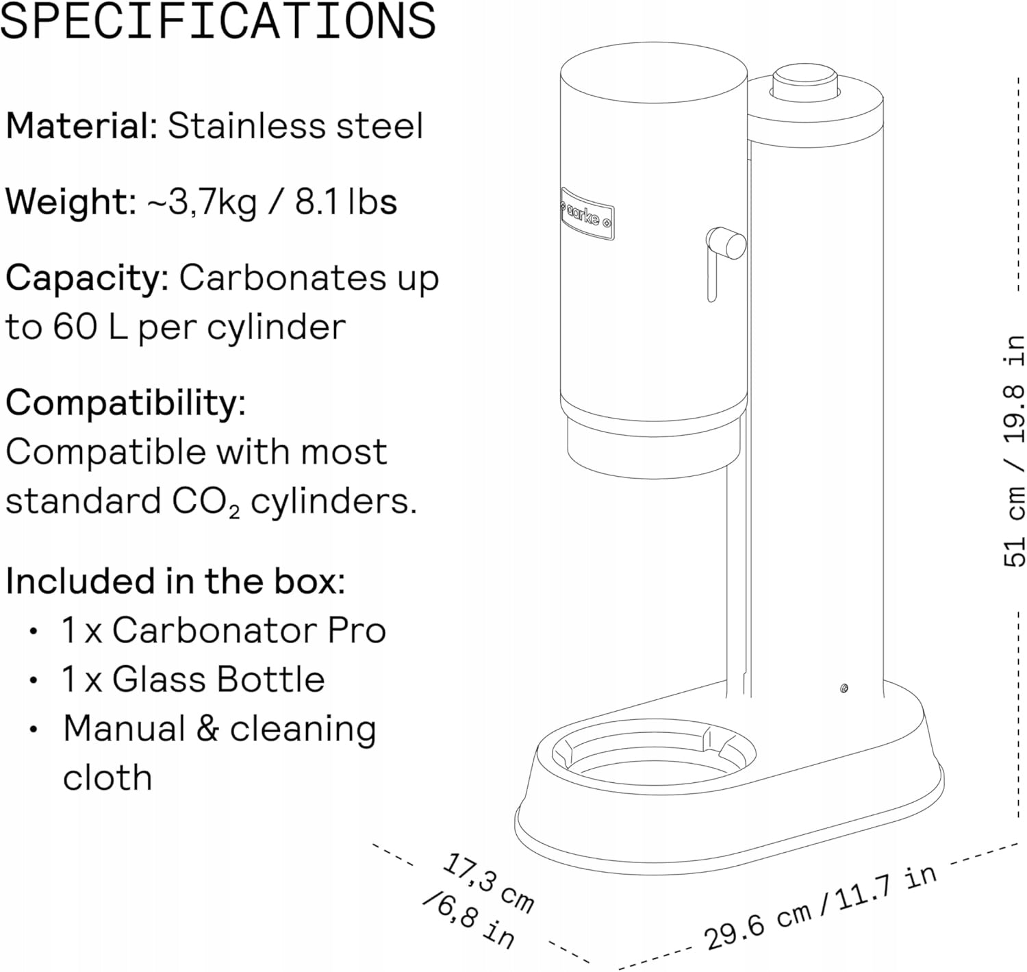 CARBONATED WATER SATURATOR MANUAL GLASS BOTTLE BLACK MAT STAINLESS STEEL Manufacturer code 5901876940993
