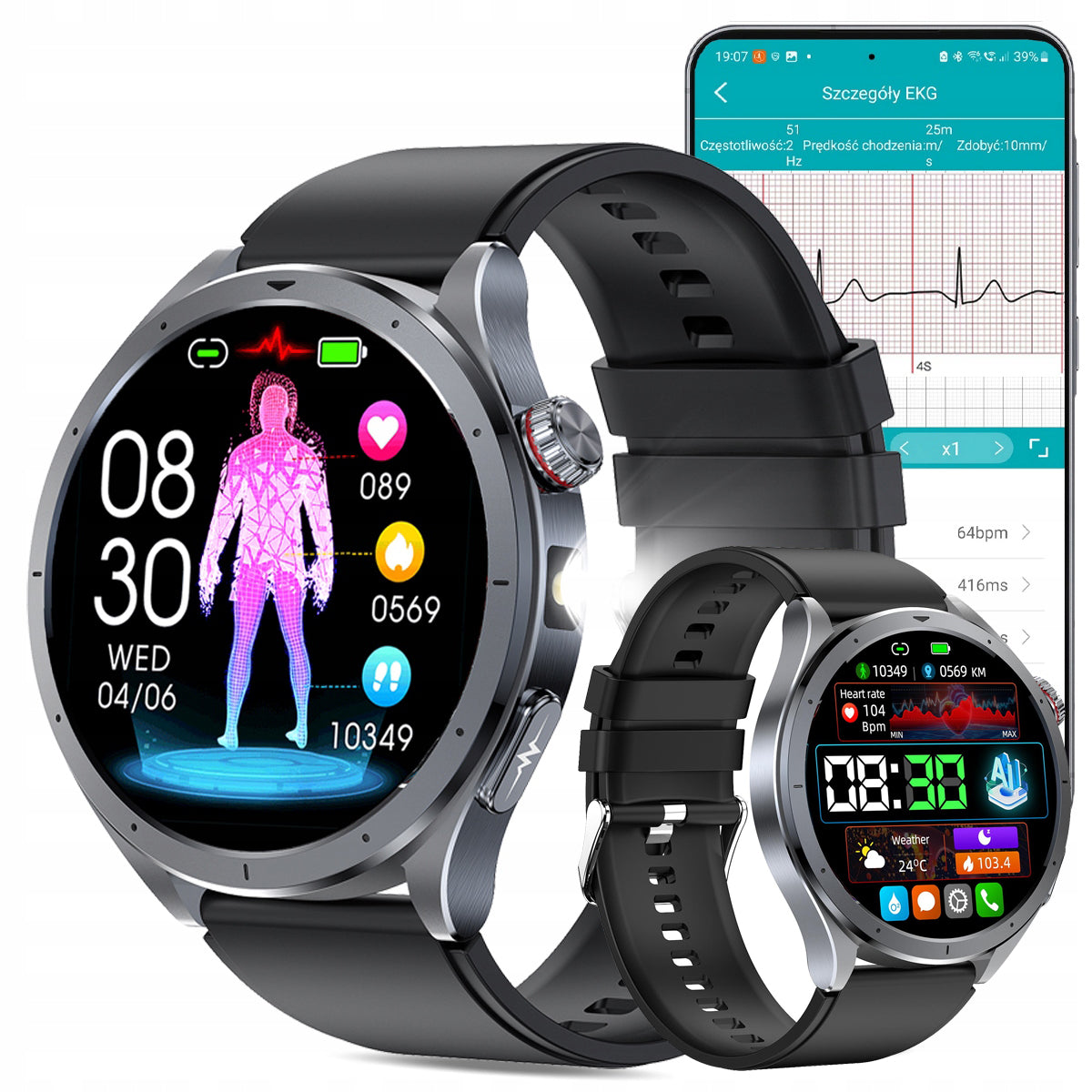 CARDIOWATCH FOR SENIOR EKG BLOOD HRV BLOOD GLUCOSE METER PRESSURE CARE PL