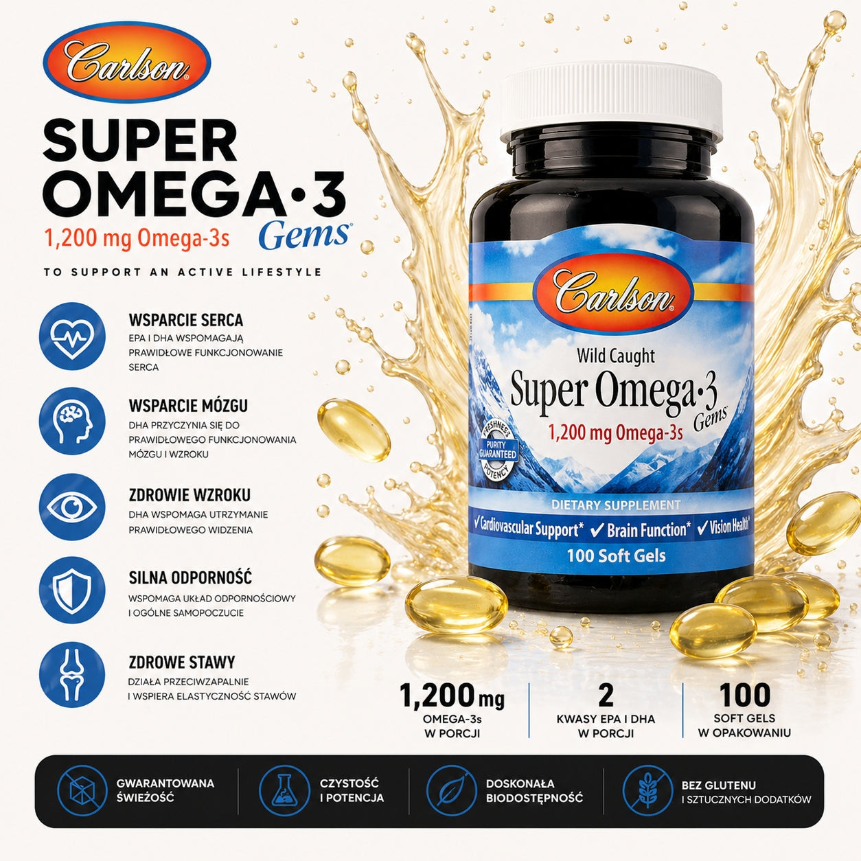 CARLSON LABS SUPER OMEGA-3 EPA DHA 100 + FREEBIE 30 CAPS Manufacturer code CRL/SPOME3/130/KAP/