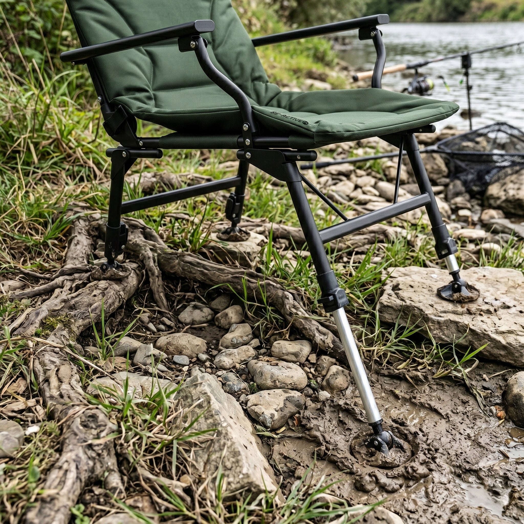CARP FISHING CHAIR FOLDING HIKING COUCH WITH FOOTREST Model KRZESŁO WĘDKARSKIE KARPIOWE SKŁADANE LEŻAK NA RYBY