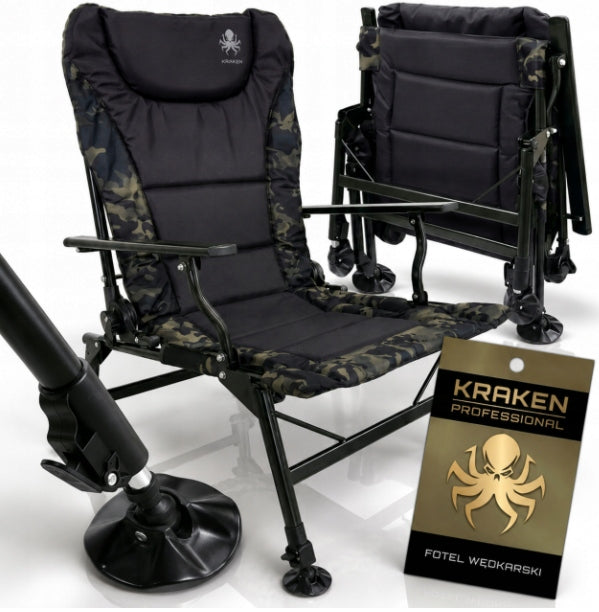 CARP FISHING CHAIR STRONG KRAKEN CAMO ADJUSTABLE FOLDING CHAIR150kg