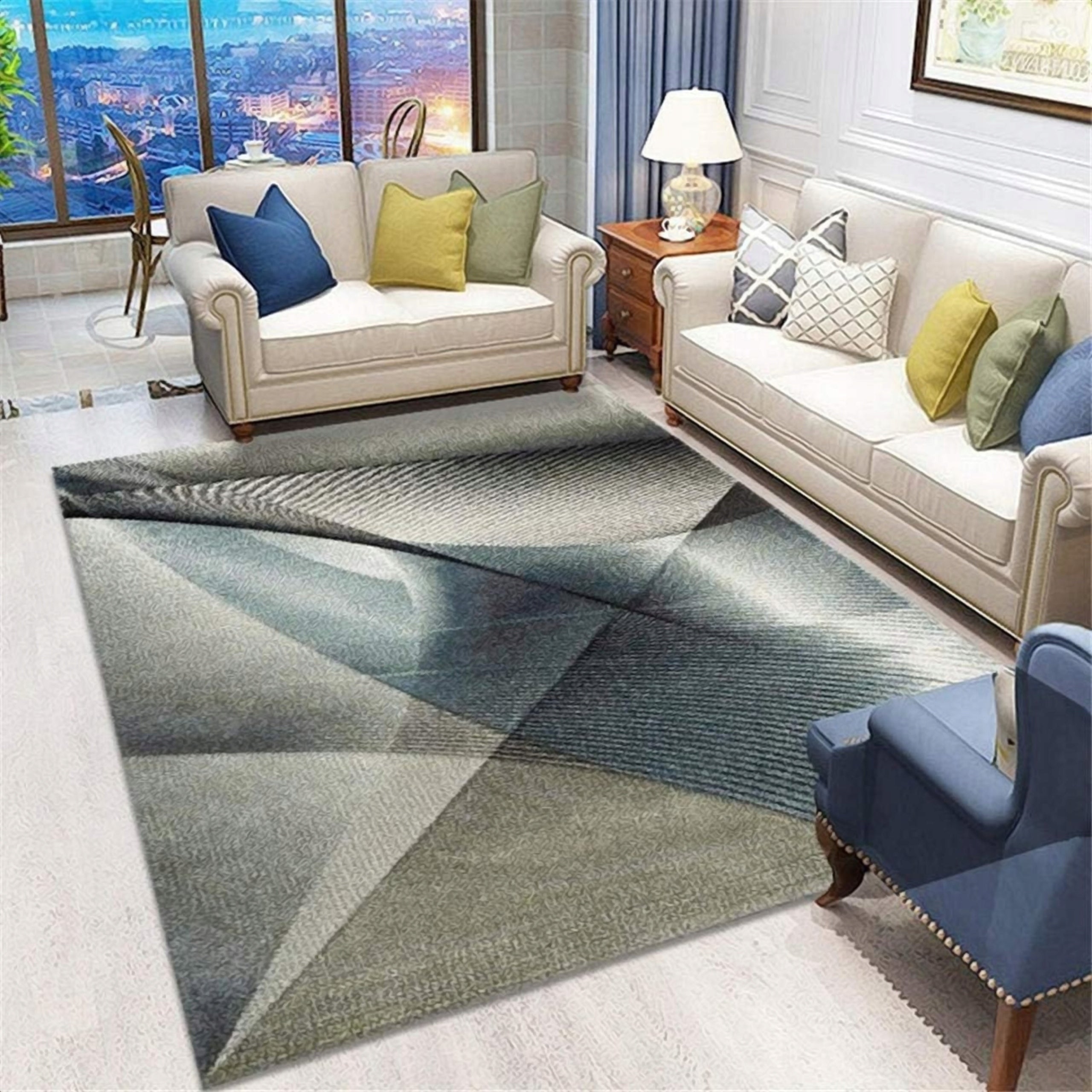 CARPET 160X220CM MODERN FOR LIVING ROOM GREY BLUE GREEN NON-SLIP Color multicolor