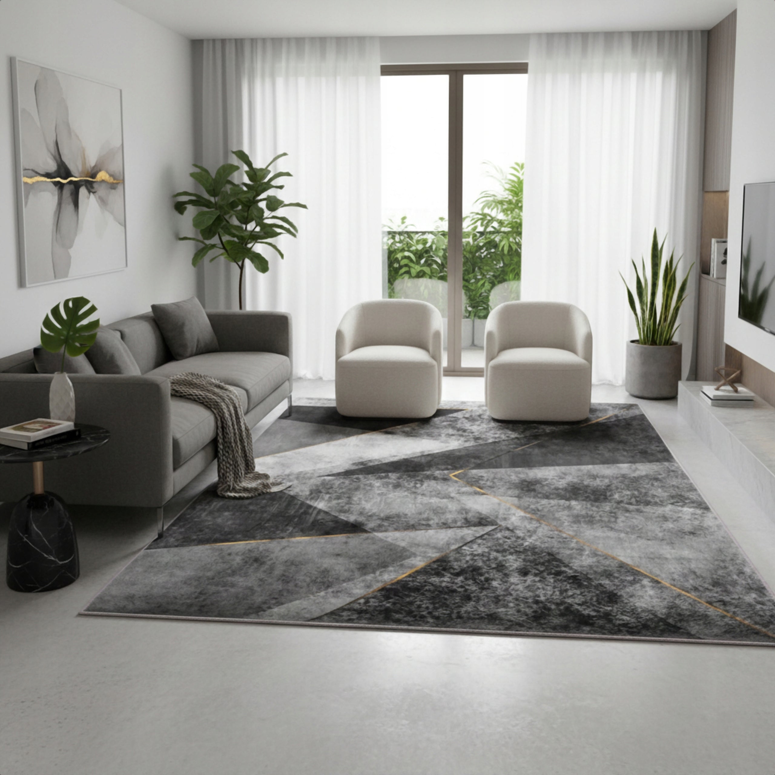 CARPET 220X160 CM GREY-BLACK MODERN FOR LIVING ROOM NON-SLIP Manufacturer code DYWAN 100% PP DYWANY BCF KOLOR