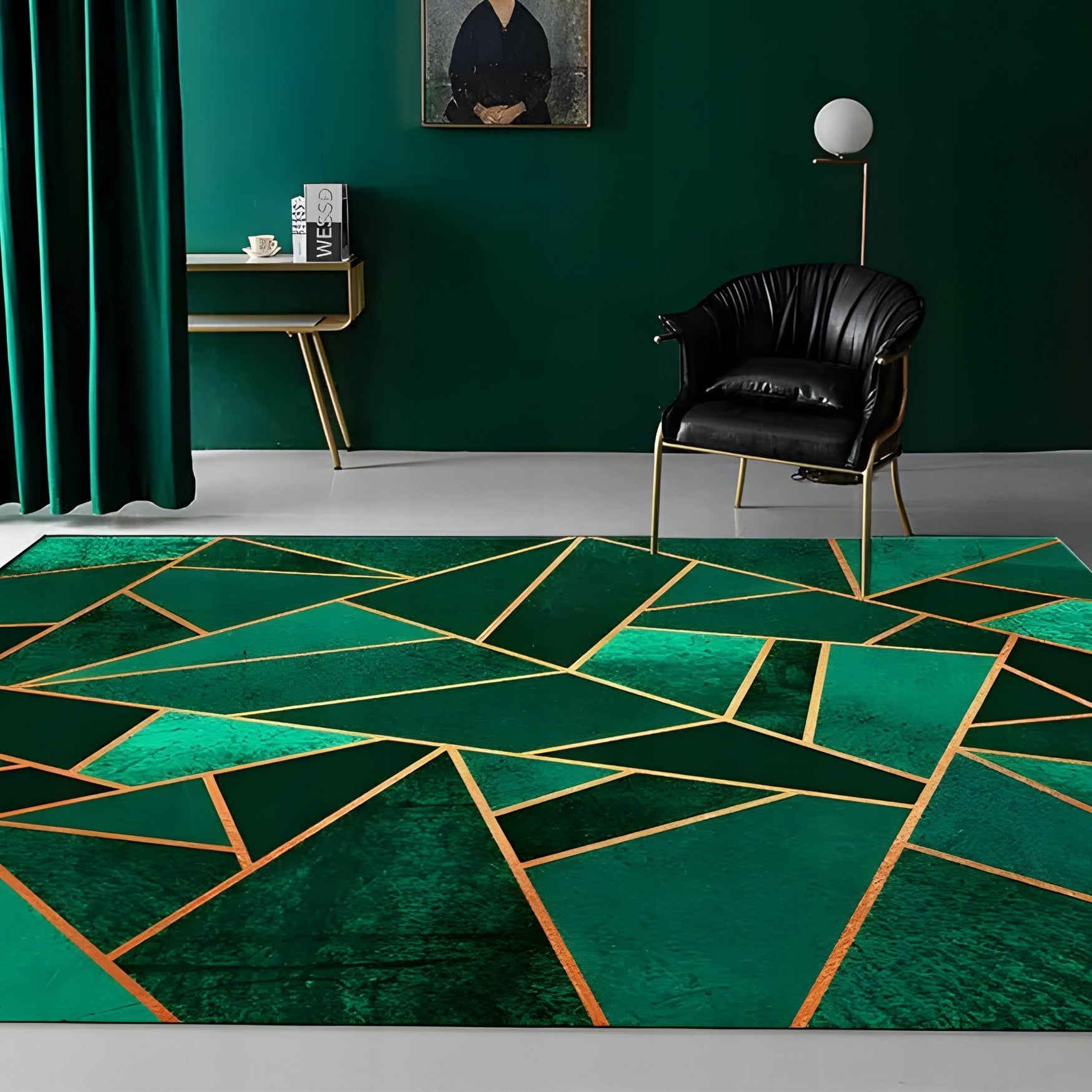CARPET 300X200 CM GREEN BLACK GEOMETRIC MOSAIC GLAMOUR NON-SLIP Packaging status original