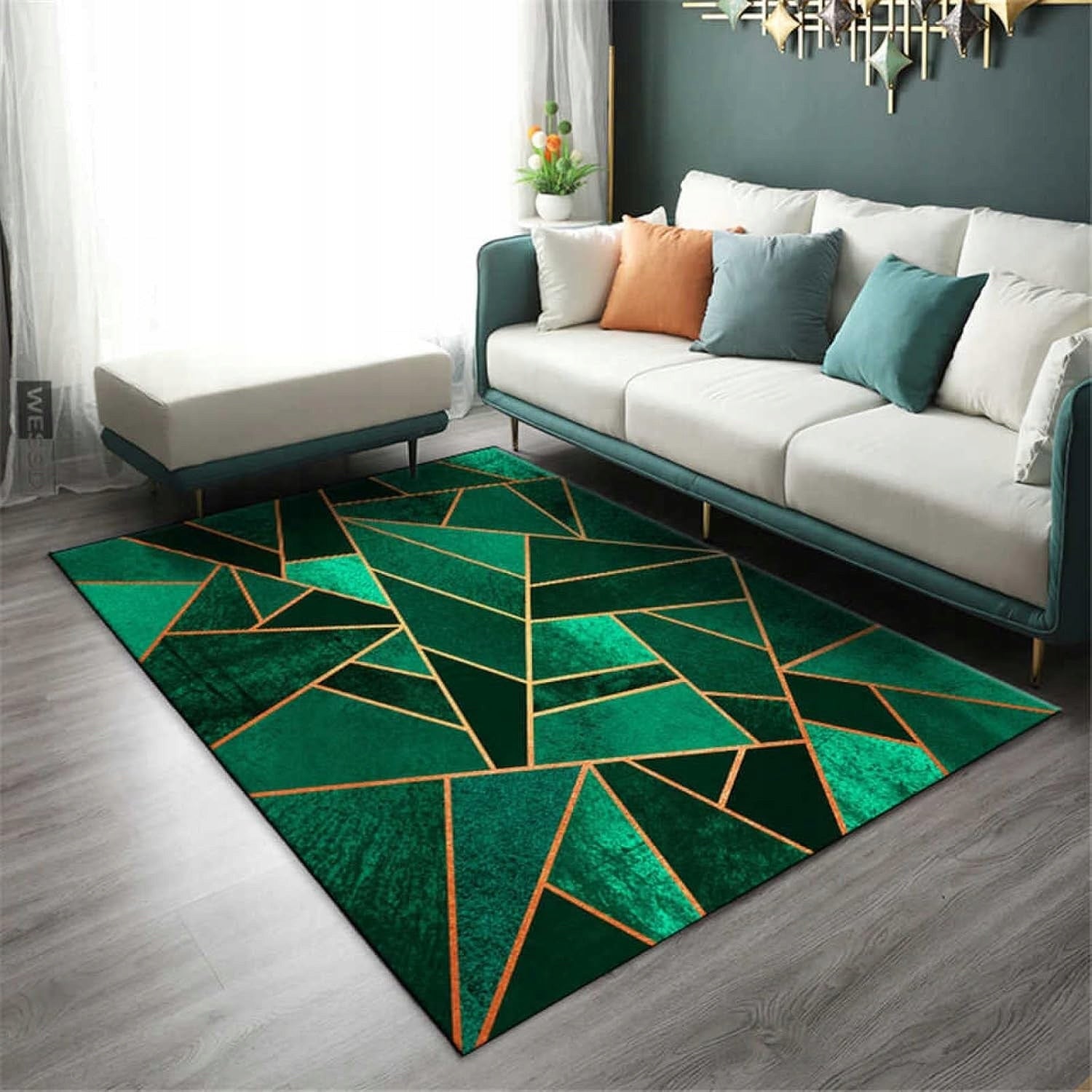 CARPET 300X200 CM GREEN BLACK GEOMETRIC MOSAIC GLAMOUR NON-SLIP Thickness 10 mm