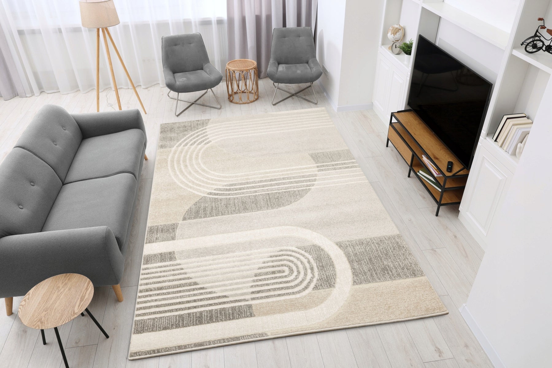 CARPET BEIGE GREY GEOMETRY MODERN SOFT FOR LIVING ROOM MATARA 140x190 cm Brand Akcila