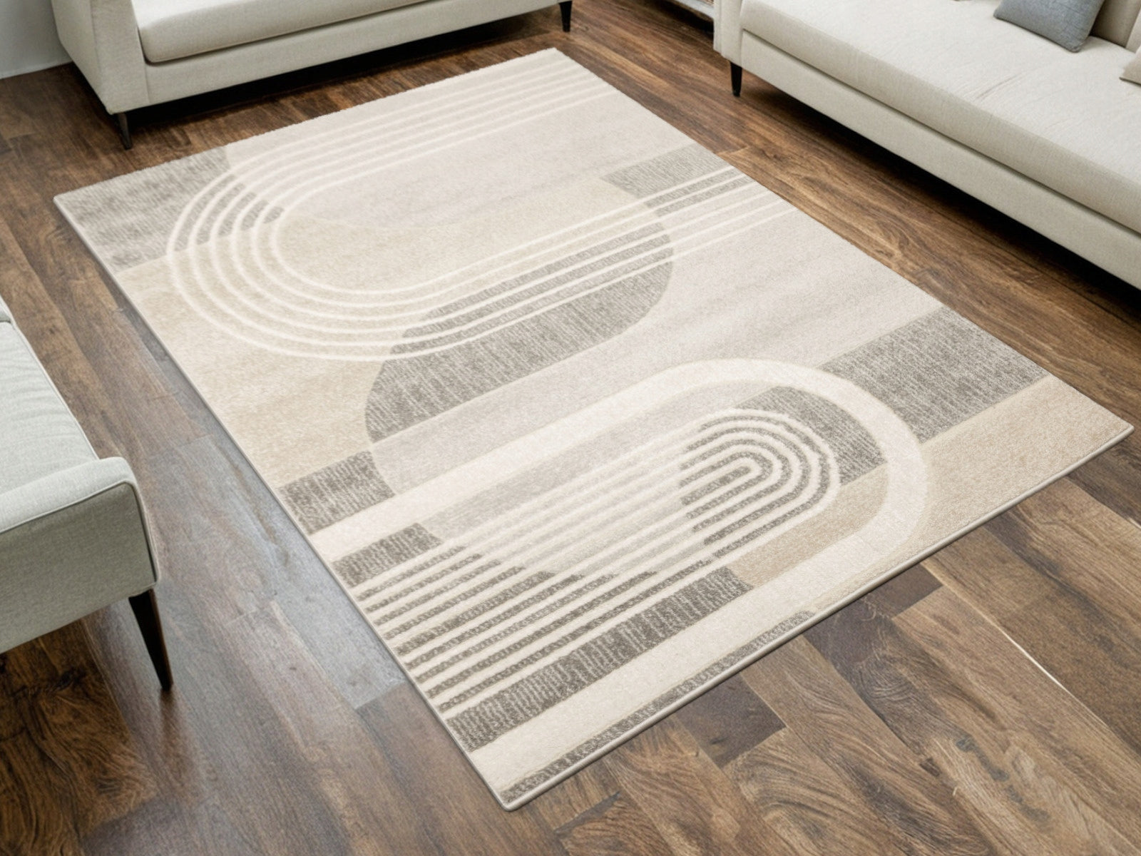 CARPET BEIGE GREY GEOMETRY MODERN SOFT FOR LIVING ROOM MATARA 140x190 cm Length 190 cm