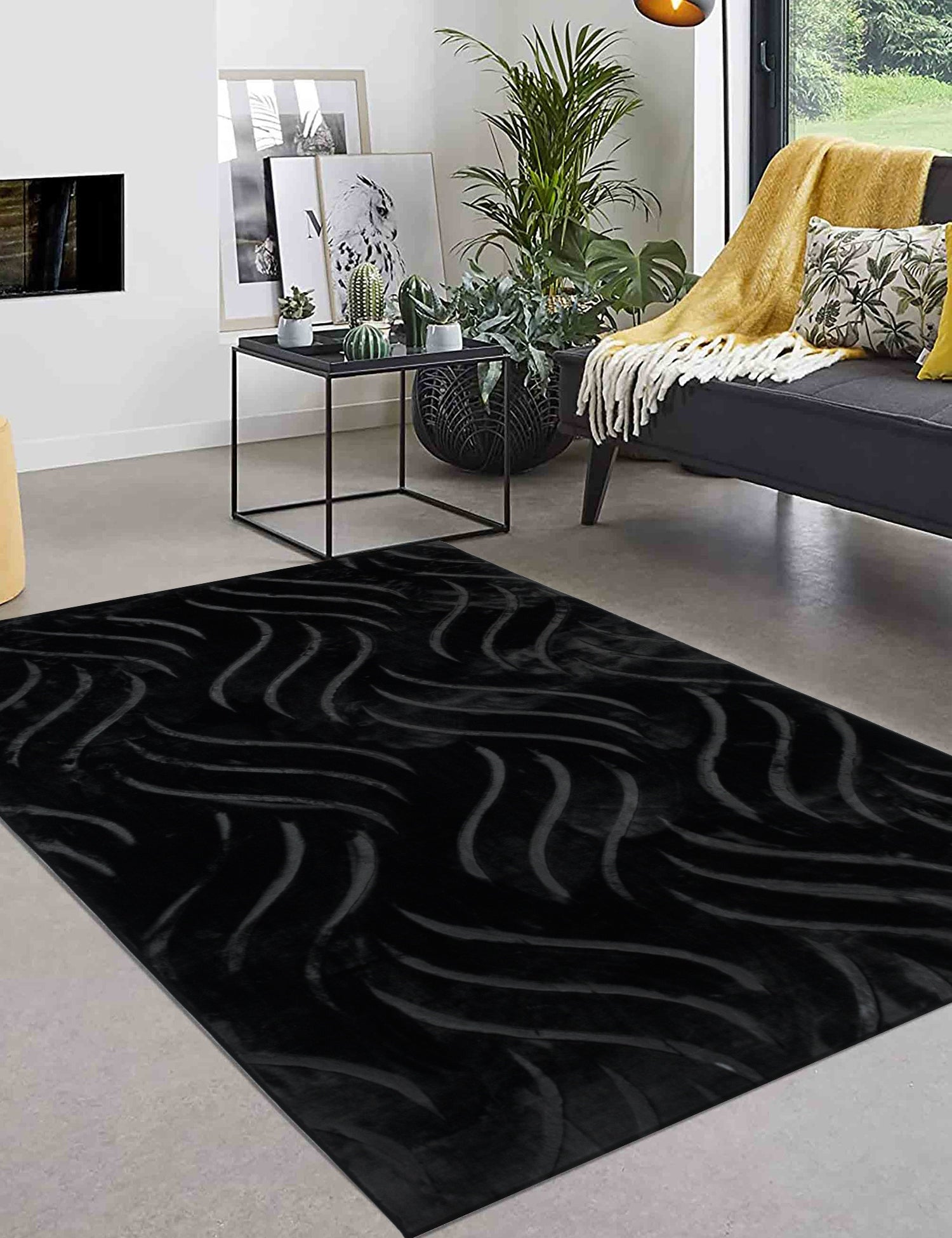 CARPET BLACK GLAMOUR ROOM ELEGANT LOFT 120x170CM NON-SLIP SOFT Brand e-floor