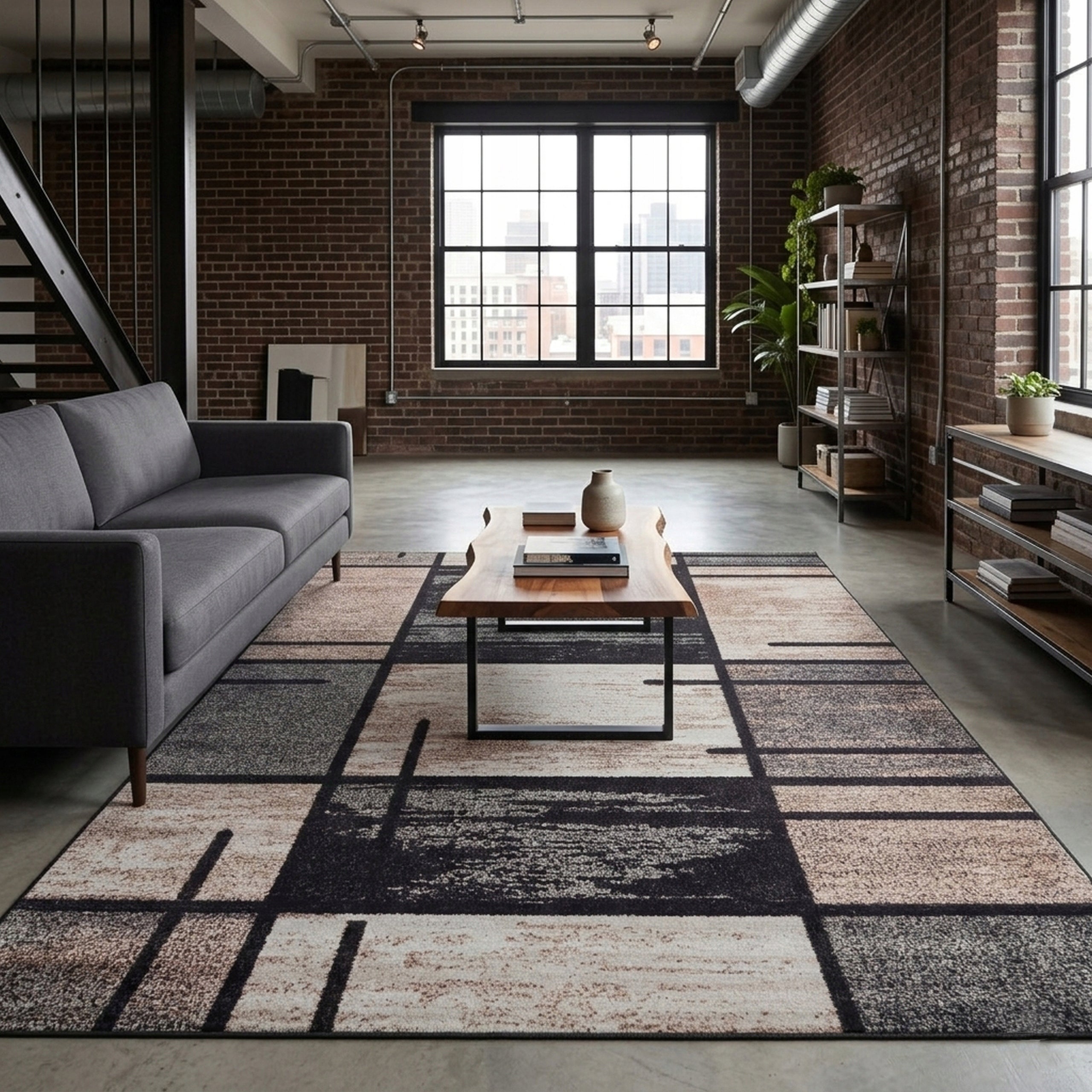 CARPET BROWN-BLACK 160X220 CM MODERN GEOMETRIC NON-SLIP BCF Length 220 cm