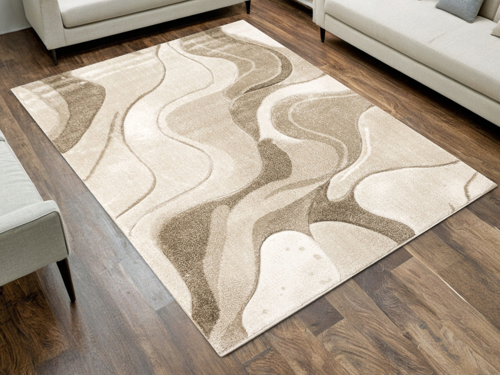 CARPET BROWN CASHMERE THICK DENSE SOFT WAVES LINES FOR LIVING ROOM KANDY 160x230 cm Brand Akcila