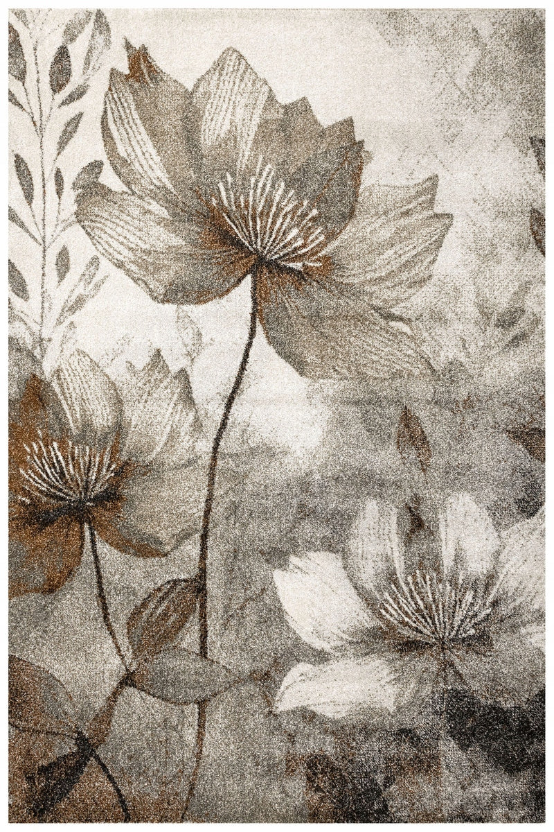 CARPET FLOWERS LEAVES MODERN BROWN GREY DENSE FOR ROOM PONTE 80x150 cm Brand Akcila