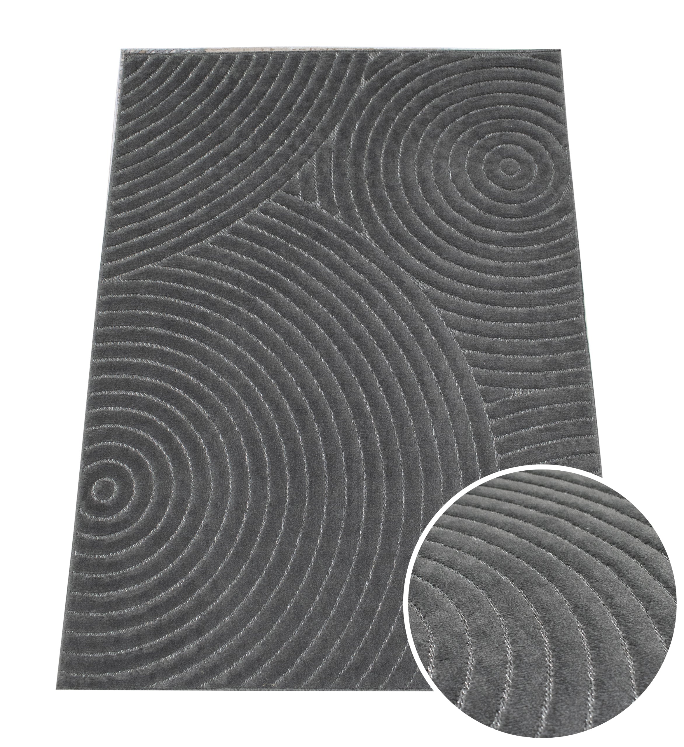 CARPET FOR LIVING ROOM CIRCLES MODERN 3D FLATWOVEN ANTHRACITE 120 x 170 cm