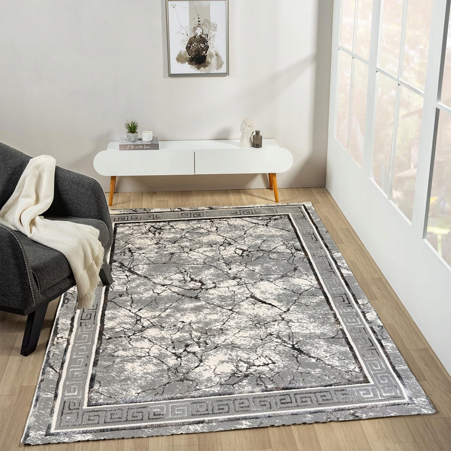 CARPET GREY 200X300 CM FOR LIVING ROOM SUBTLE SILVER THREAD ELEGANT INTERIOR Brand Sindbad