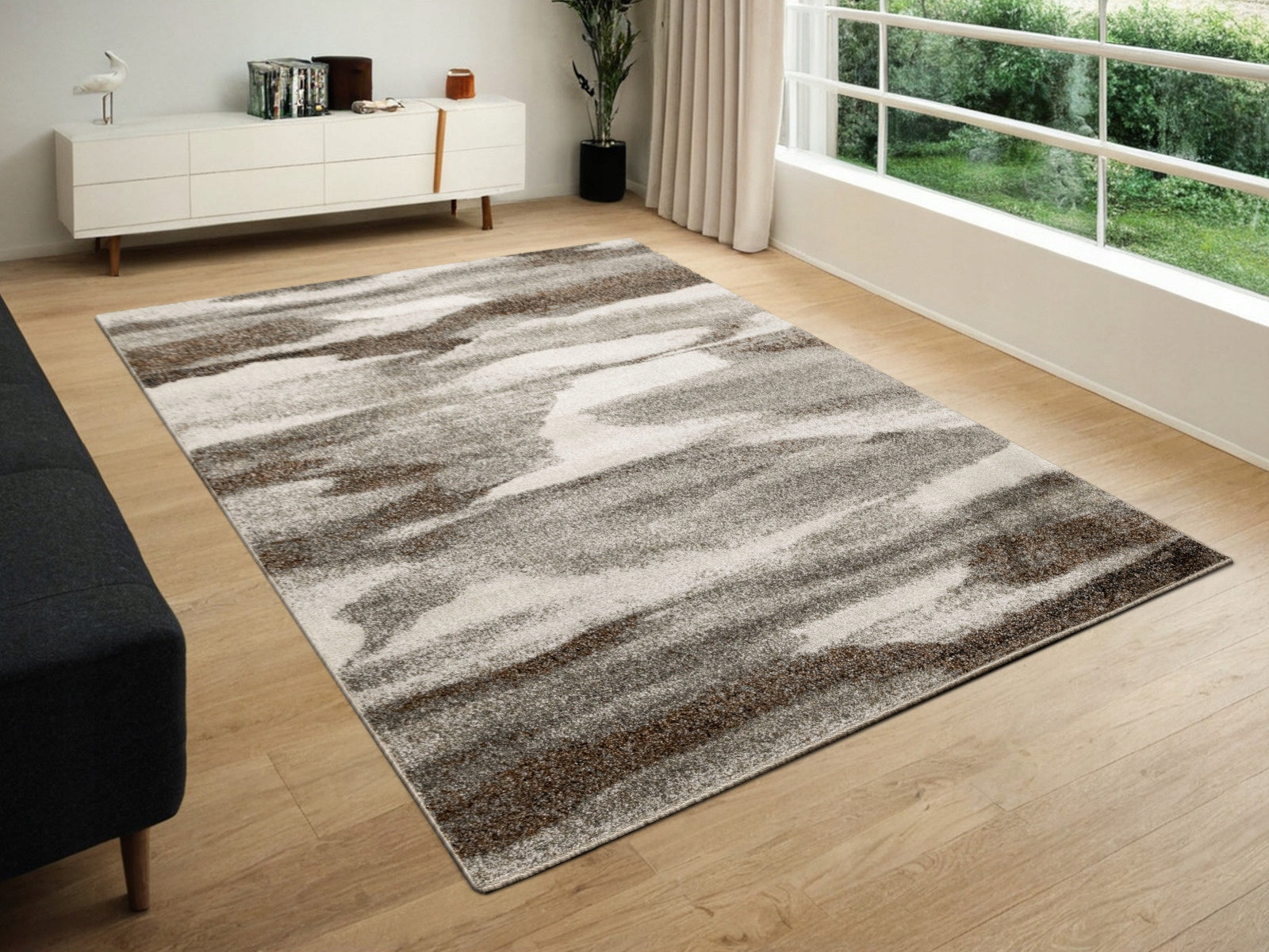 CARPET GREY BROWN MODERN PATTERN SOFT SHINY FOR LIVING ROOM PONTE 160x230 cm Length 230 cm