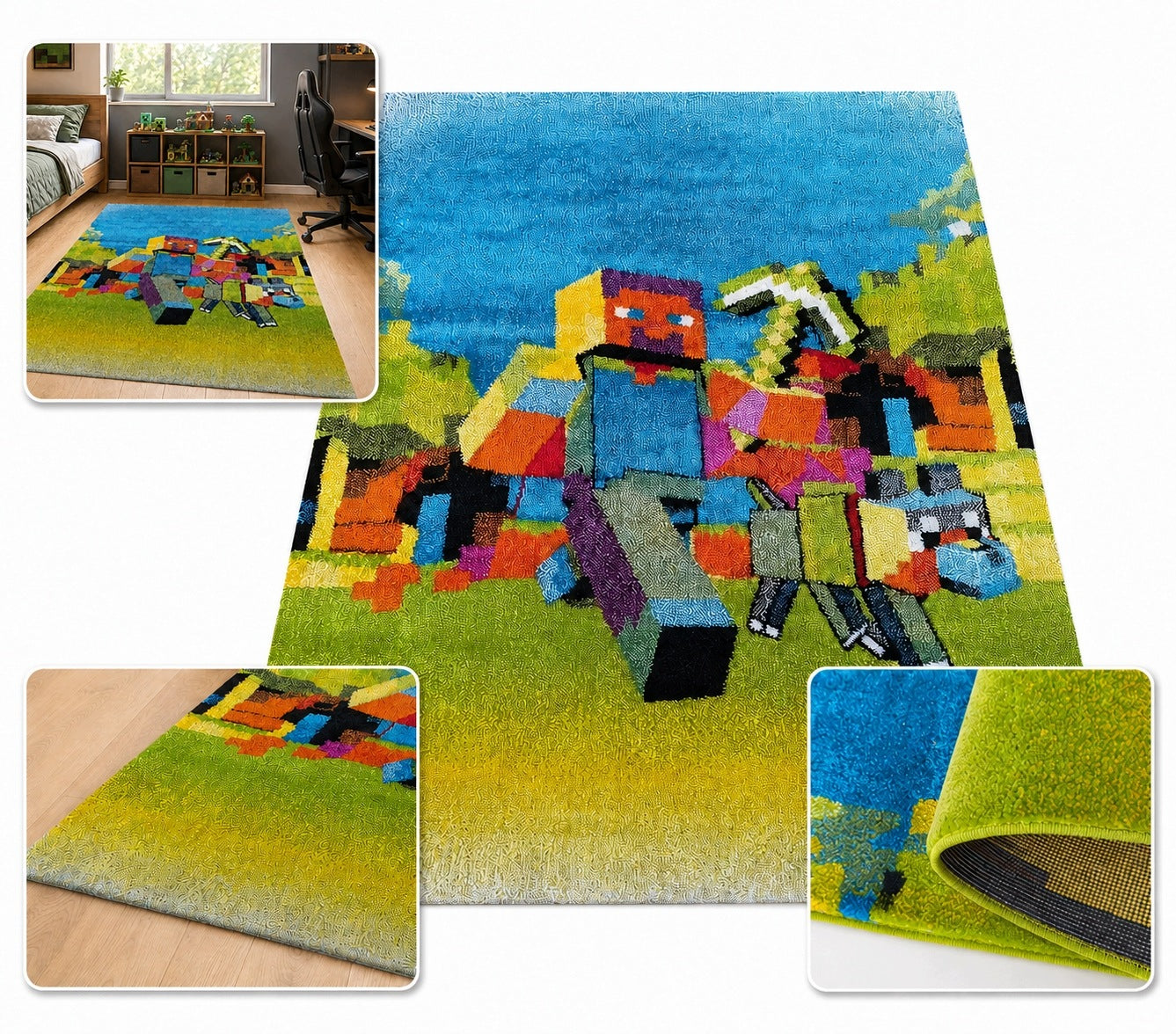 CARPET MAJNKRAFT STEVE PIXEL gay 3D minecraft GAME WITH CERTIFICATE 120x170