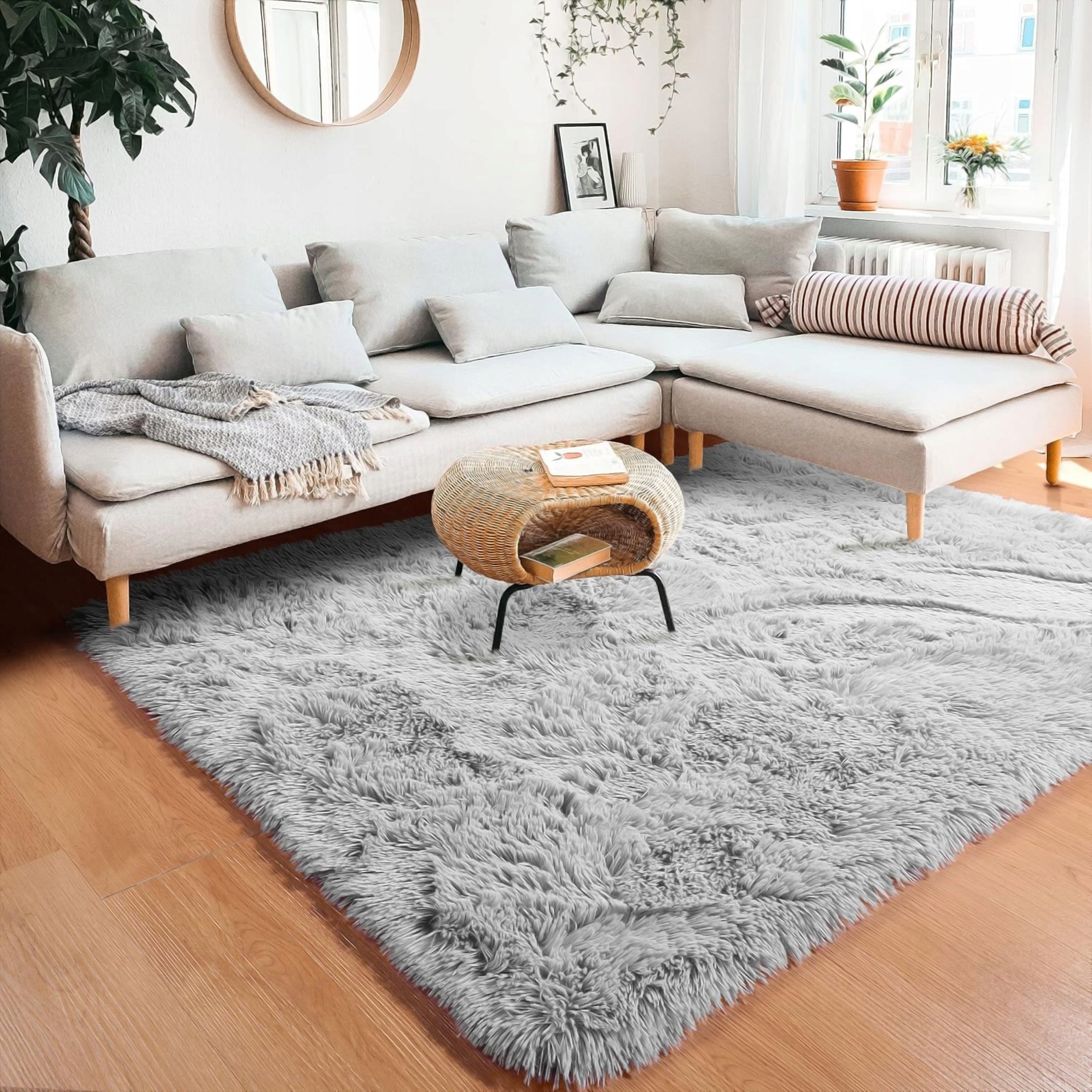 CARPET SHAGGY GREY 200X300 CM SOFT PLUSH FURRY HAIRY FOR LIVING ROOM Length 300 cm