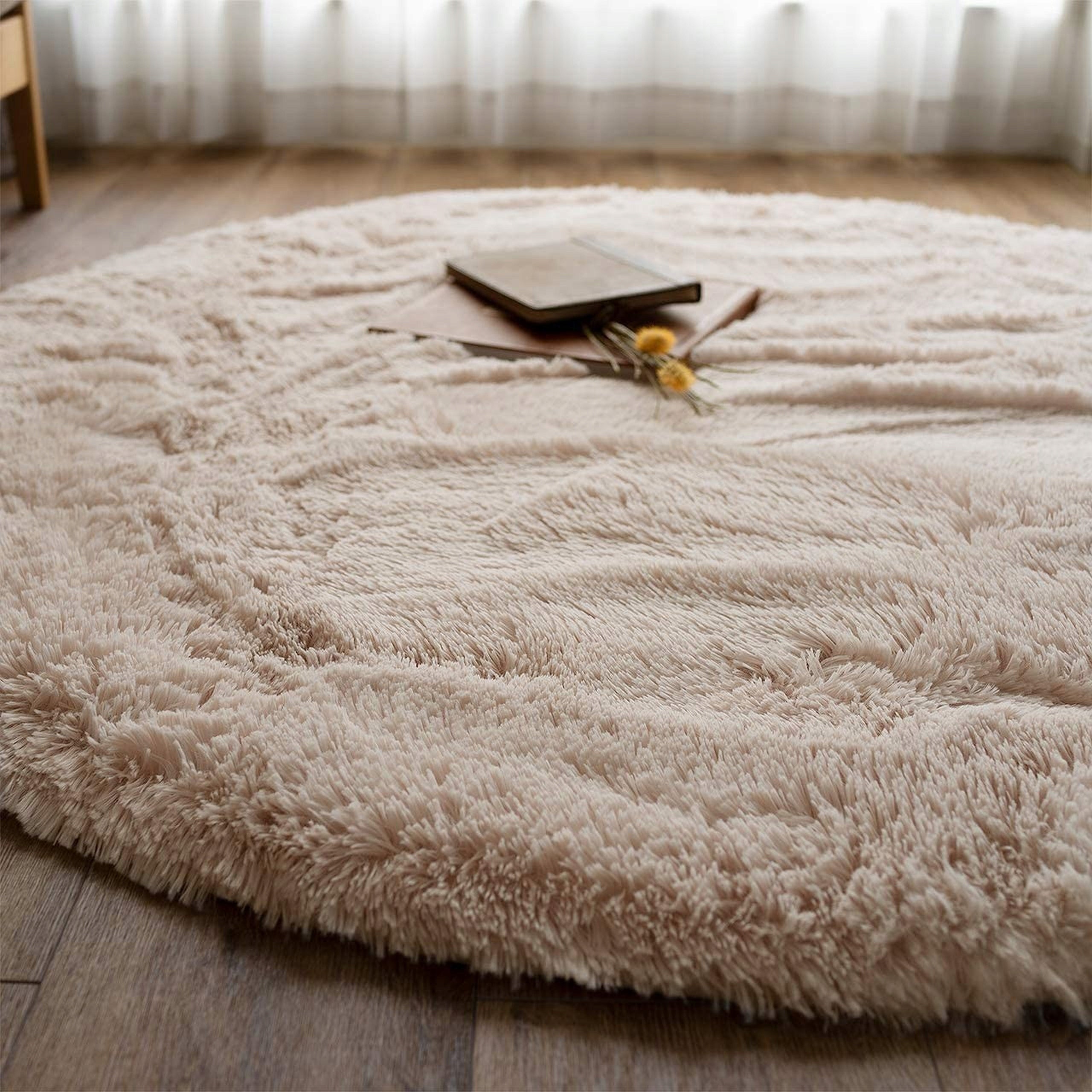 CARPET SHAGGY ROUND SOFT FOR LIVING ROOM 160 CM PLUSH BEIGE BROWN BEIGE Thickness 14 mm