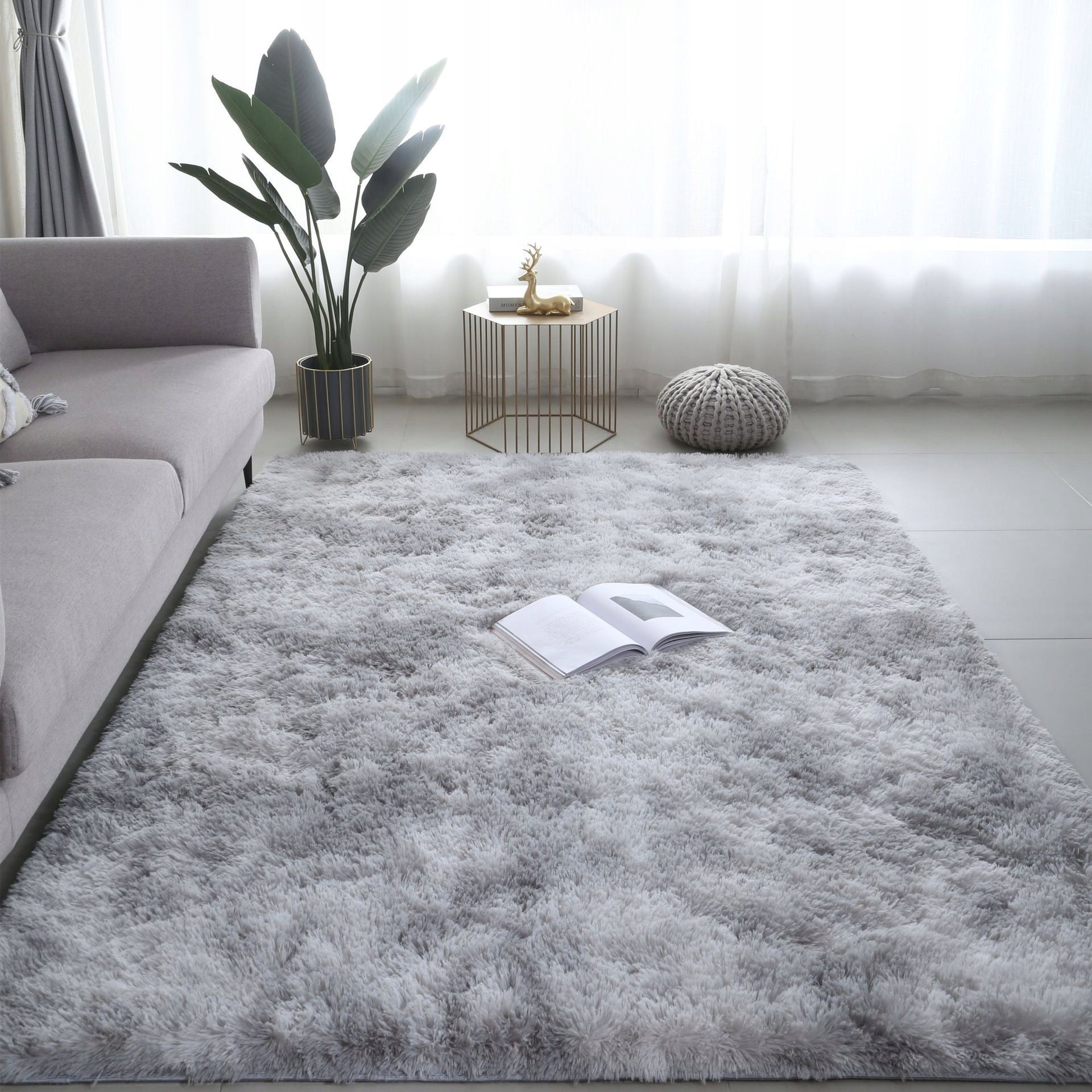 CARPET SOFT PLUSH SHAGGY 120x170cm HIGH HAIR RECTANGLE FUR GREY Brand Muvu