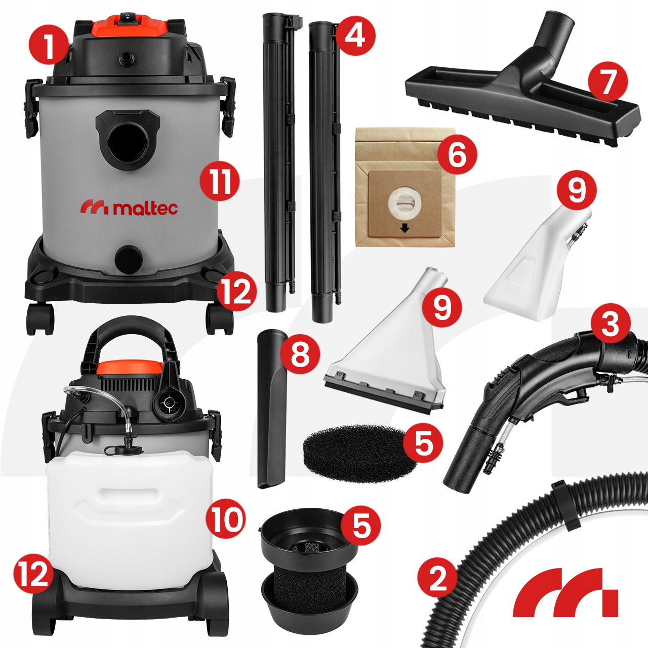CARPET UPHOLSTERY WASHING VACUUM CLEANER NARROW SUCTION CUP 4IN1 STRONG 2200W Clean water tank capacity 3.5 l