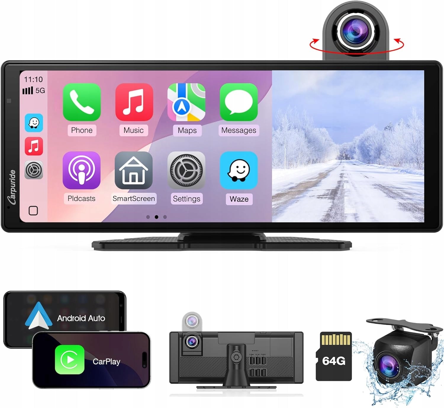 CARPURIDE W904 DUAL 4K 10'' CARPLAY & ANDROID 2025 DASH CAM