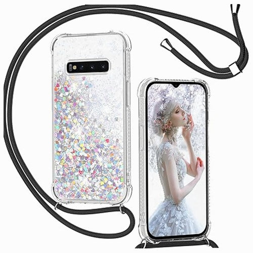 CASE SAMSUNG GALAXY S10 GLITTER LIQUID LANYARD SILICONE TRANSPARENT