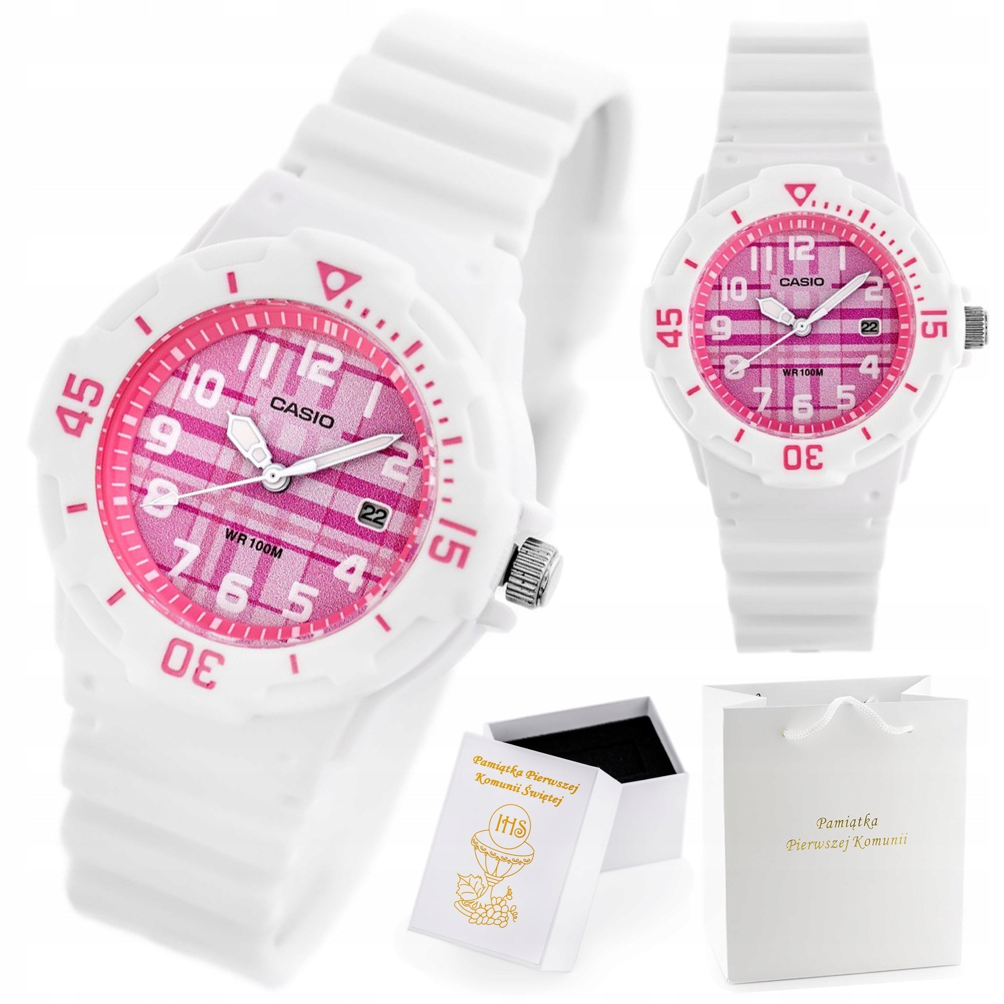 CASIO COMMUNION WATCH FOR GIRLS WHITE AND PINK + GIFT BAG
