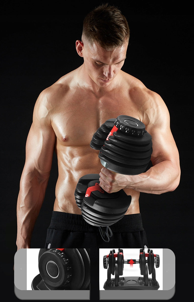 CAST IRON ADJUSTABLE DUMBBELLS DUMBBELL 2,5-24KG + STAND quick smooth adjustment Type adjustable