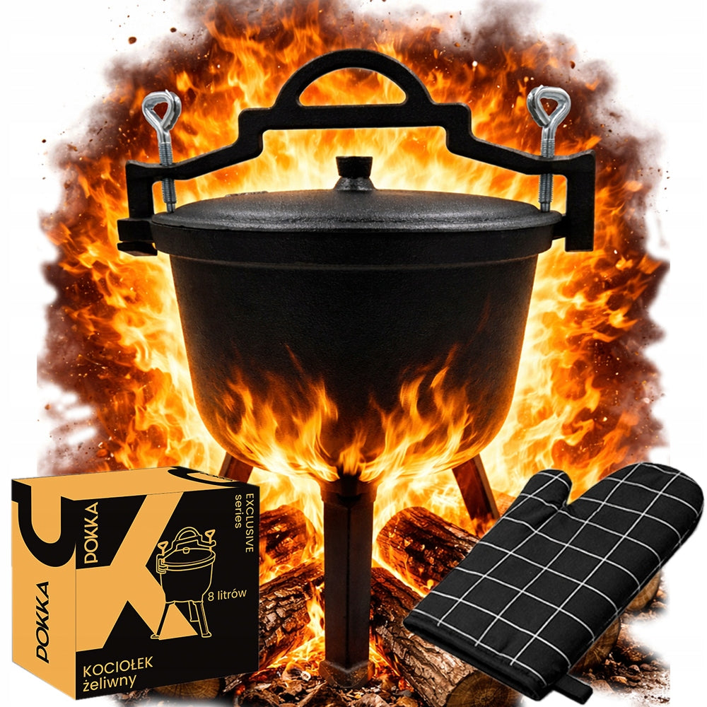 CAST IRON BOILER 8L HANGING HUNTING POT FOR ROASTS FIRE IRON 8L