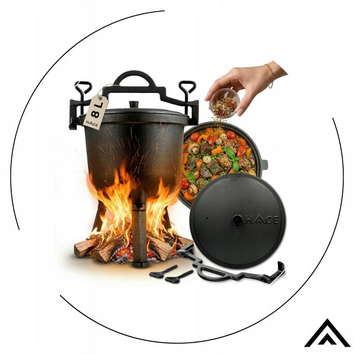 CAST IRON BOILER 8L HUNGARIAN HUNTING POT FOR PIE + RECIPES Capacity 8 l