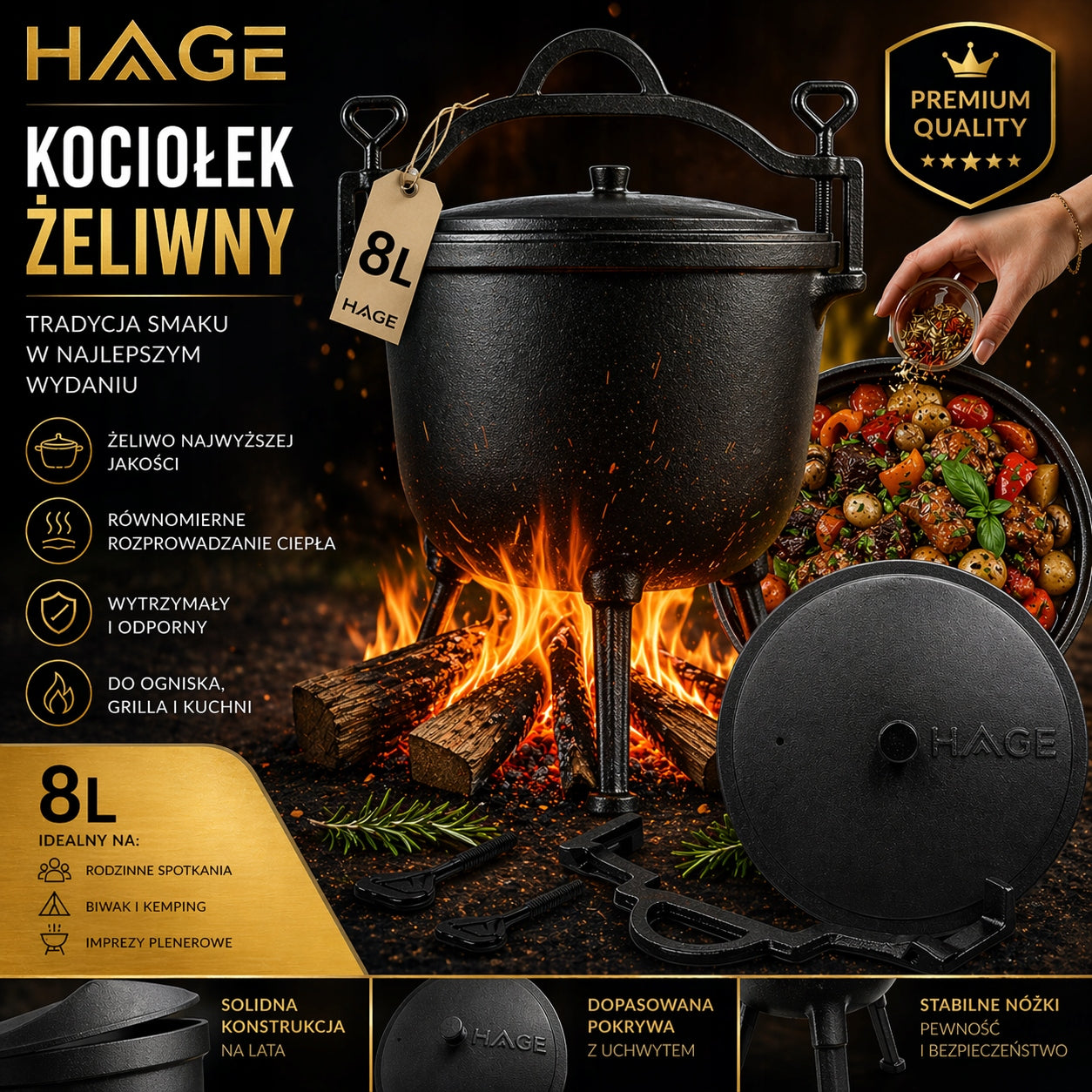 CAST IRON BOILER 8L HUNGARIAN HUNTING POT FOR PIE + RECIPES Packaging status original