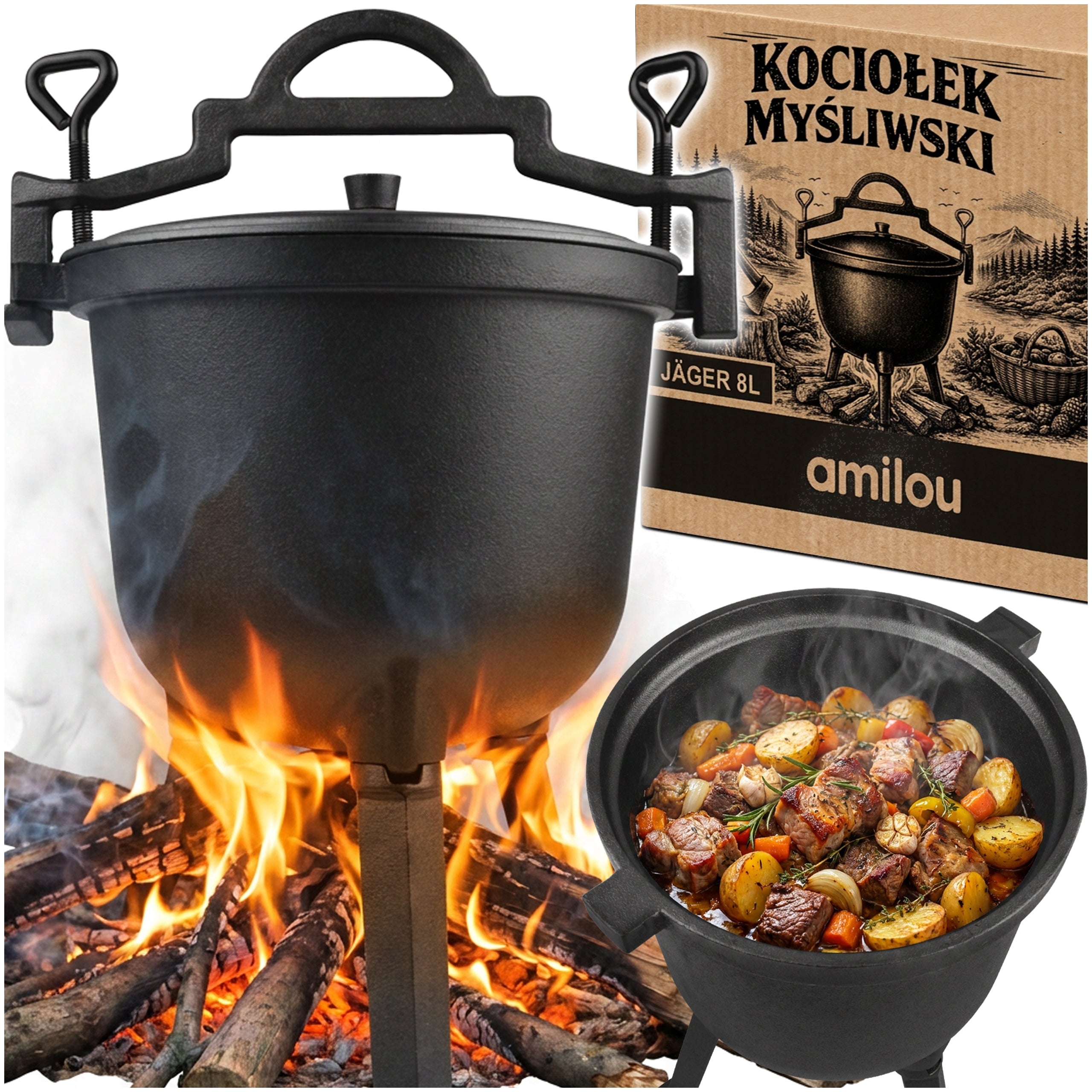 CAST IRON BOILER 8L HUNGARIAN HUNTING POT FOR ROASTS FIRE GRILL