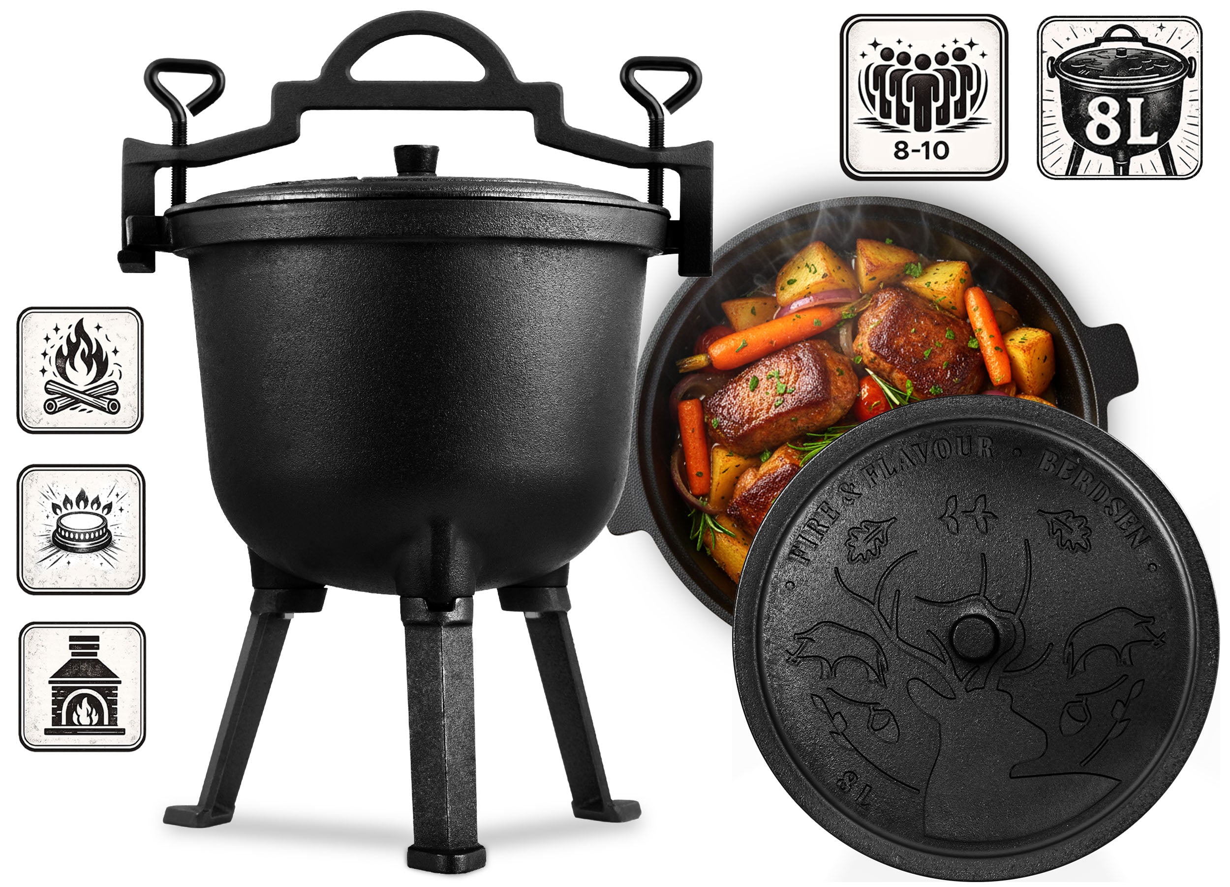 CAST IRON BOILER 8l HUNTING POT bonfire roast grill + RECIPES Manufacturer code 348200