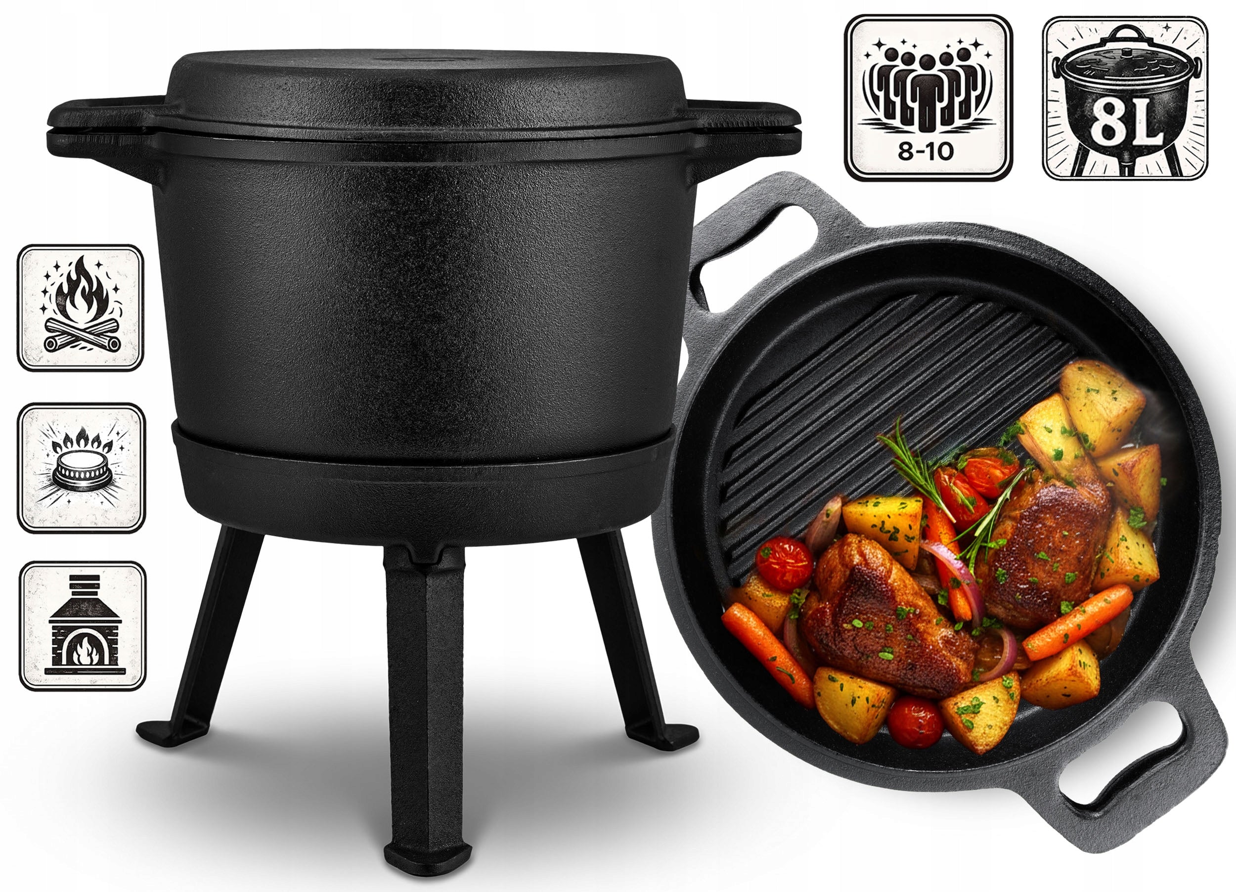 CAST IRON BOILER DISMANTLED 8L pot + GRILL PAN + RECIPES freebie Manufacturer code 348000