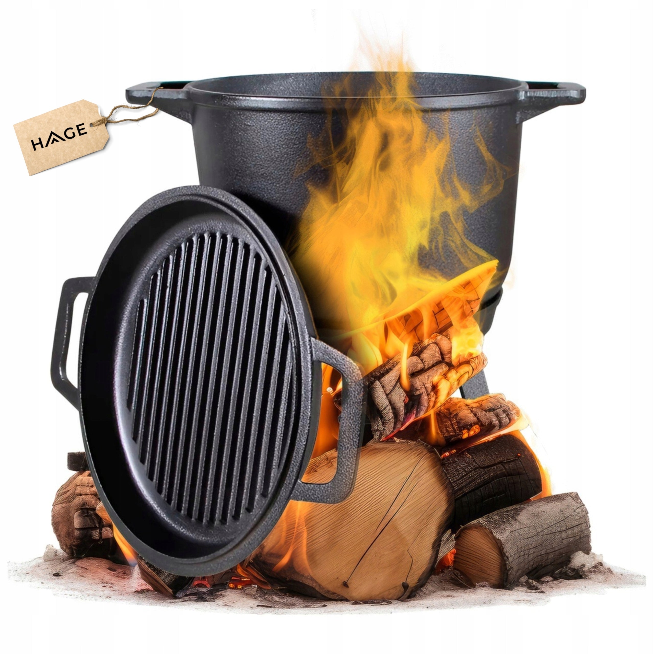 CAST IRON BOILER WITH PAN HUNTING POT HUNGARIAN 8L FOR BONFIRE GRILL