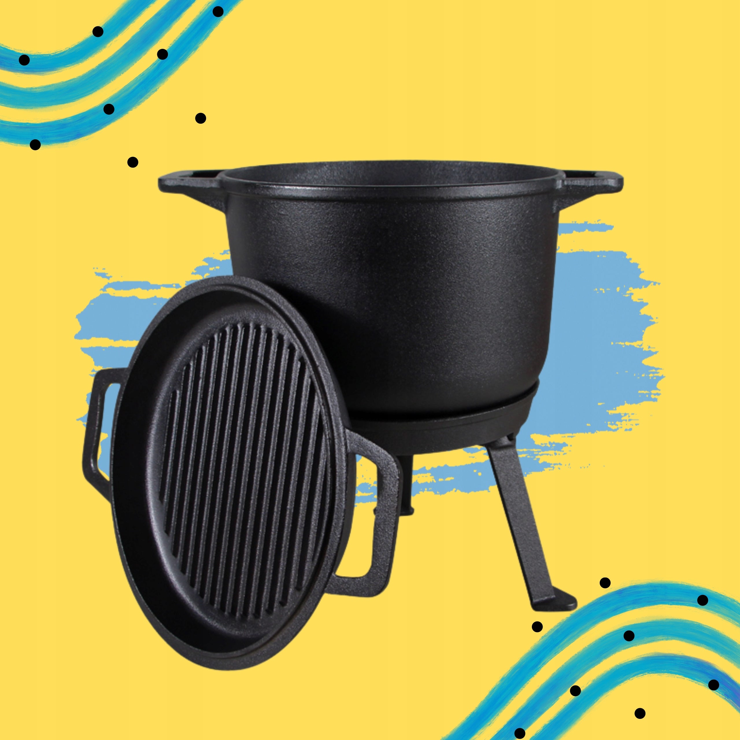 CAST IRON BOILER WITH PAN Hungarian hunting POT 10L for FIREPLACE GRILL Manufacturer code Kociołek żeliwny 10L HAGE