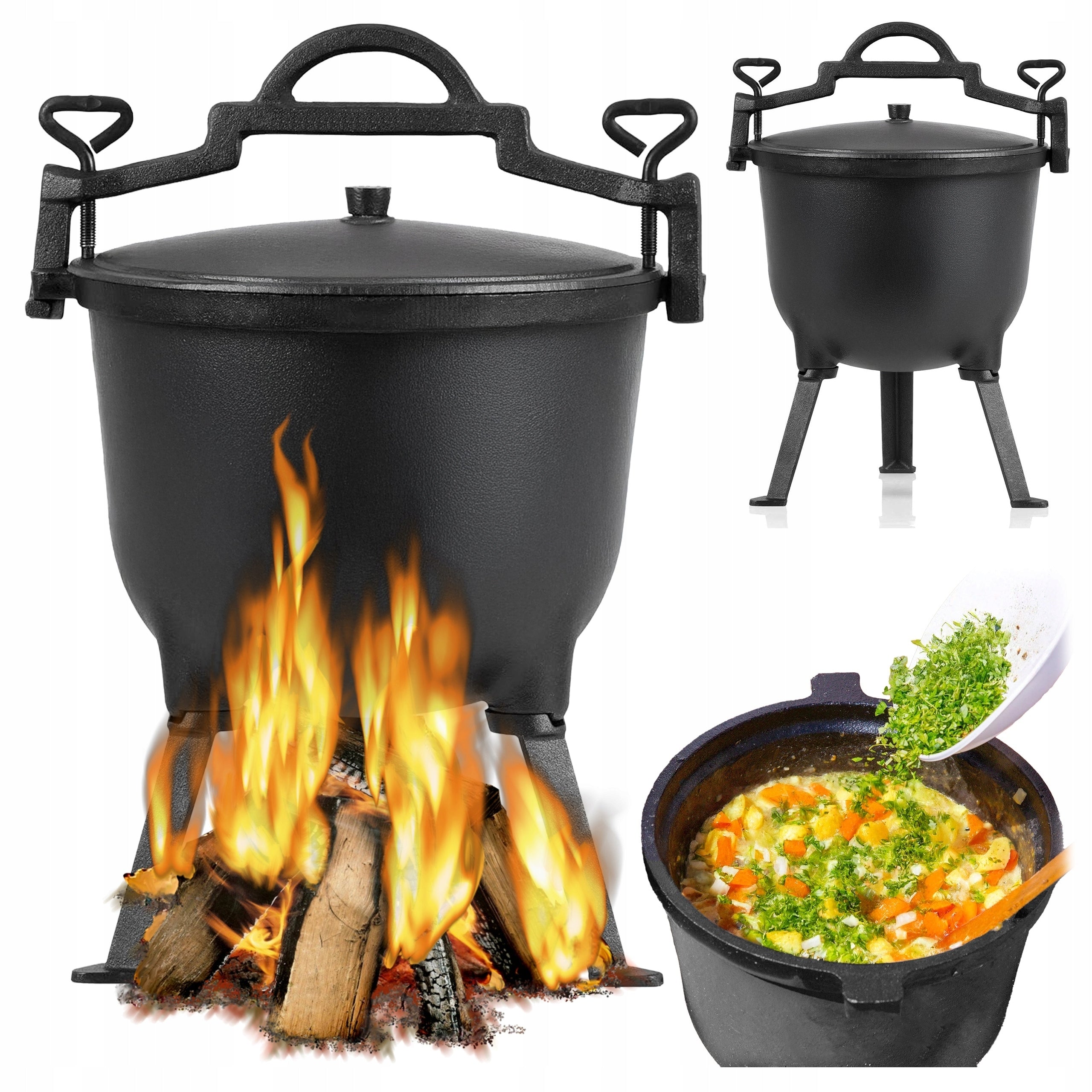 CAST IRON CAULDRON HUNGARIAN HUNTING POT FOR FIREPLACE STANDING GRILL 10L
