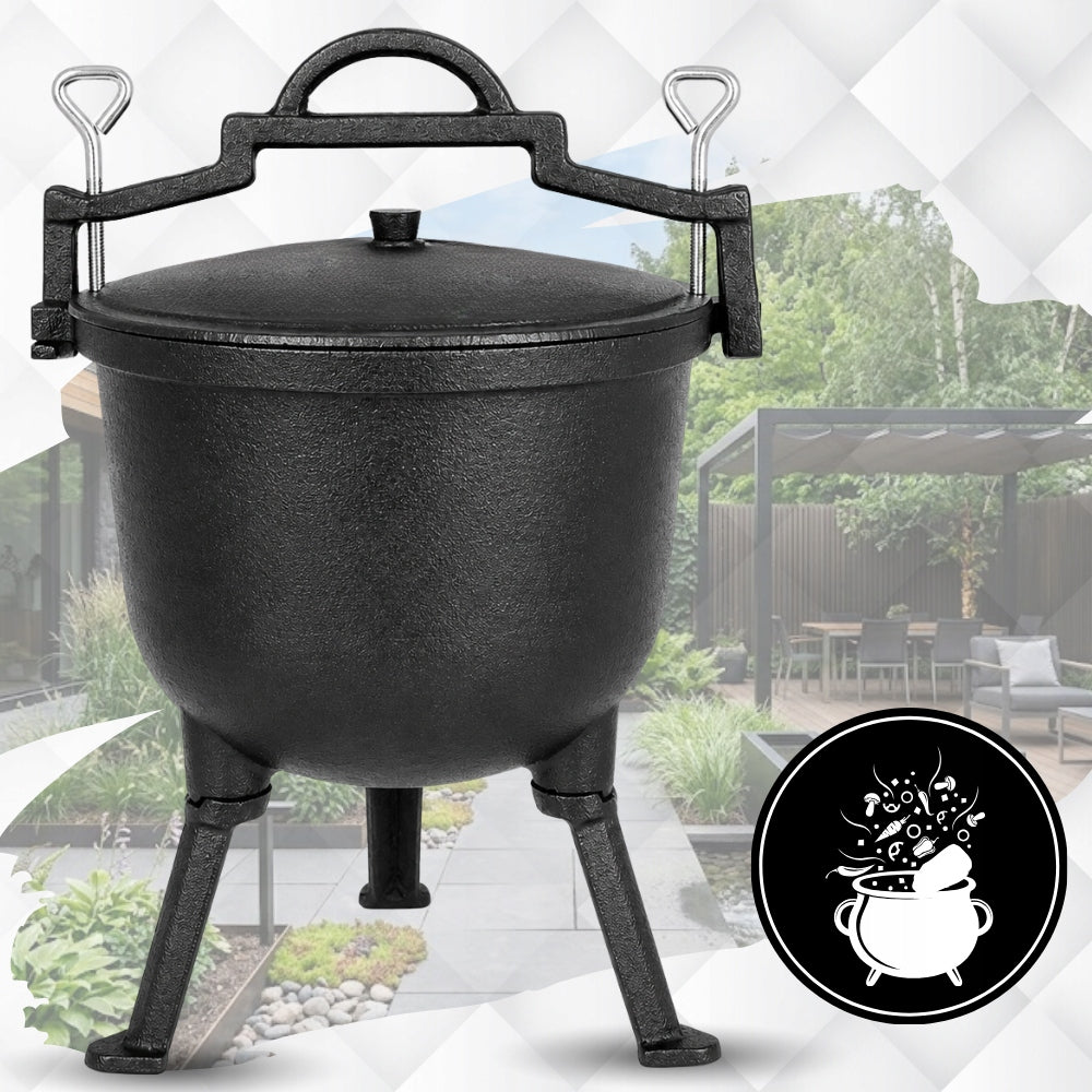 CAST IRON CAULDRON HUNTING POT HUNGARIAN FOR BONFIRE GRILL ROASTS 10L Packaging status original