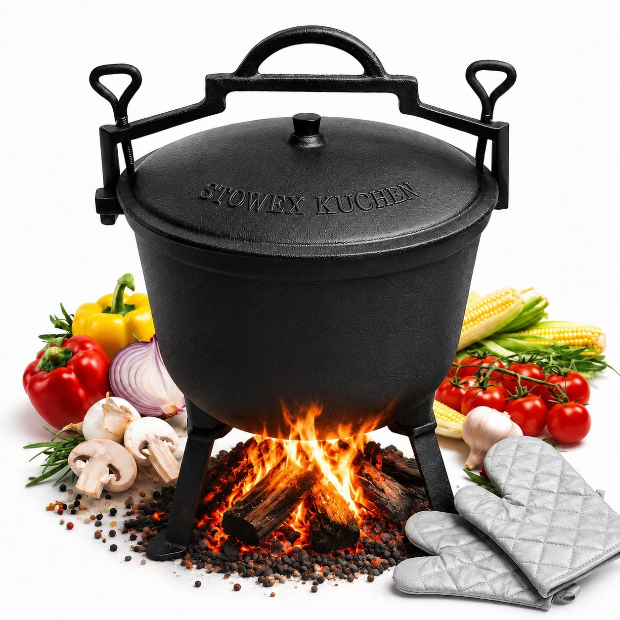 CAST IRON CAULDRON HUNTING POT HUNGARIAN FOR FIREPLACE GRILL ROASTS 5L