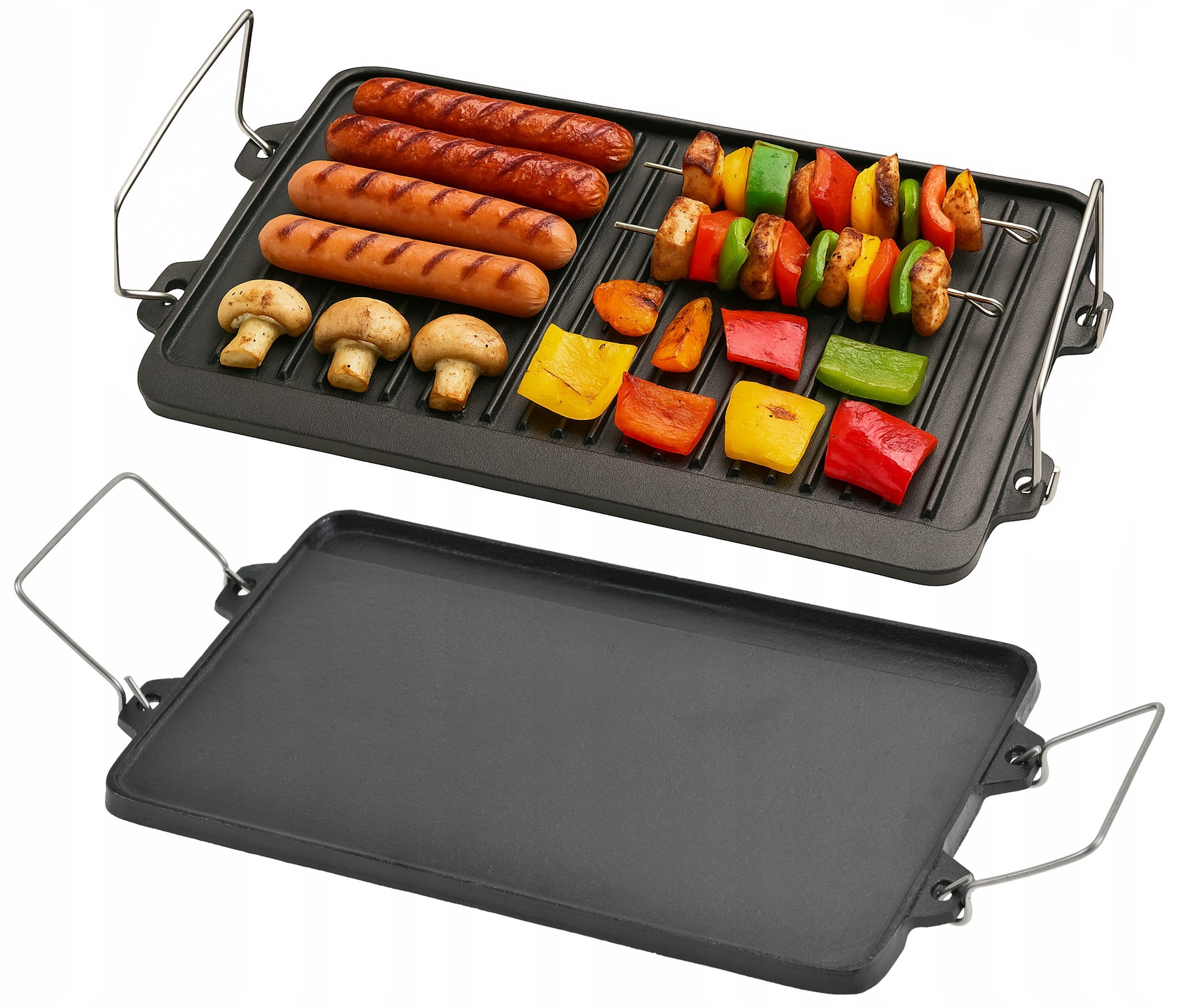 CAST IRON DOUBLE-SIDED GRILL GRATE 44 x 24cm Grill Pan for Fire Pit